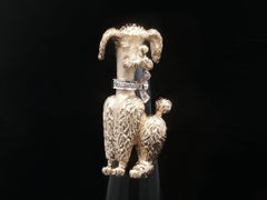 Vintage Two Tone Gold Diamond Elegant Poodle Dog Textured Pin Brooch