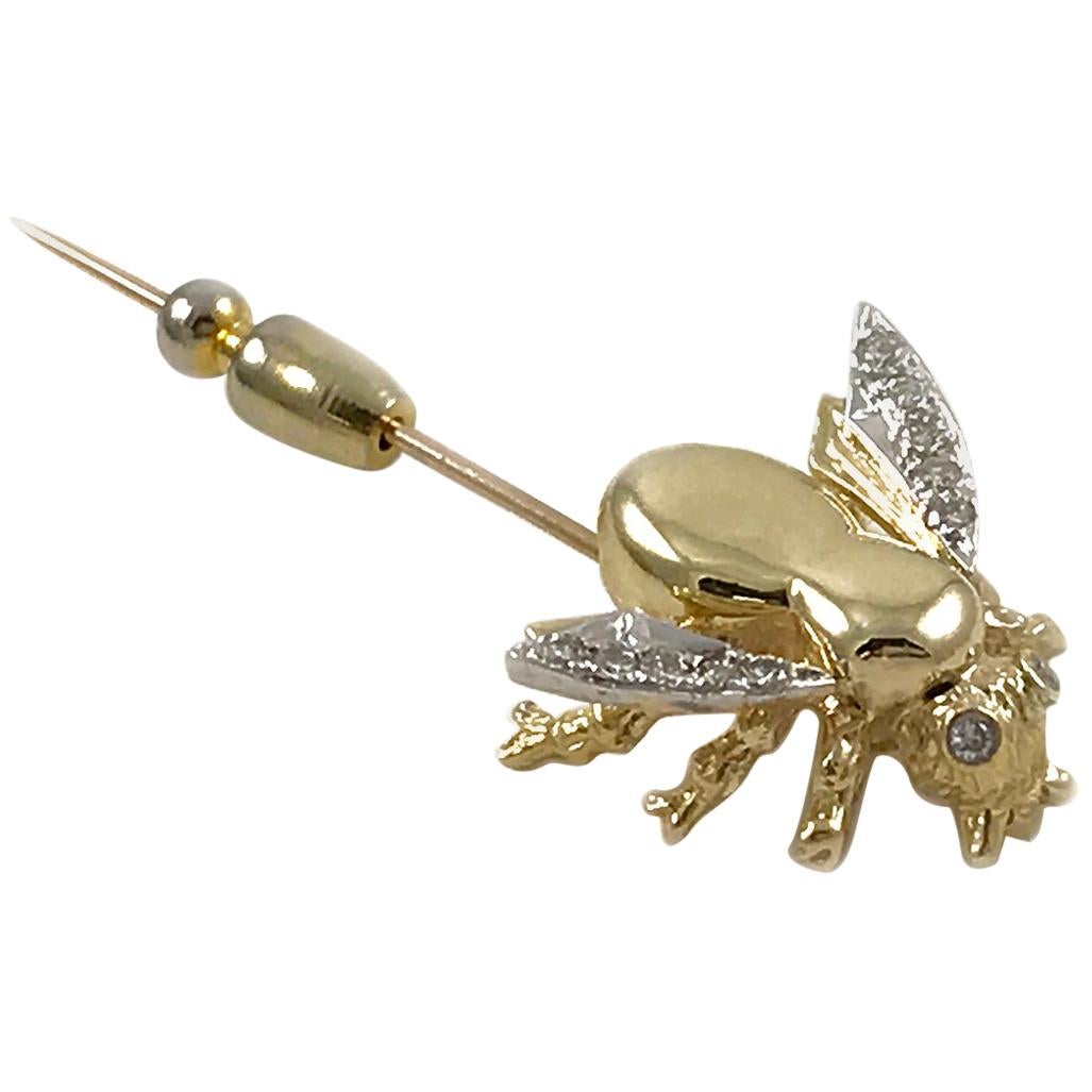 Vintage Two-Tone Gold Diamond Honey Bee Stick Pin, 0.22 Carat