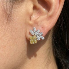 Vintage Two-Tone Gold Fancy Yellow Diamond Cluster Ohrringe 6,00 Karat