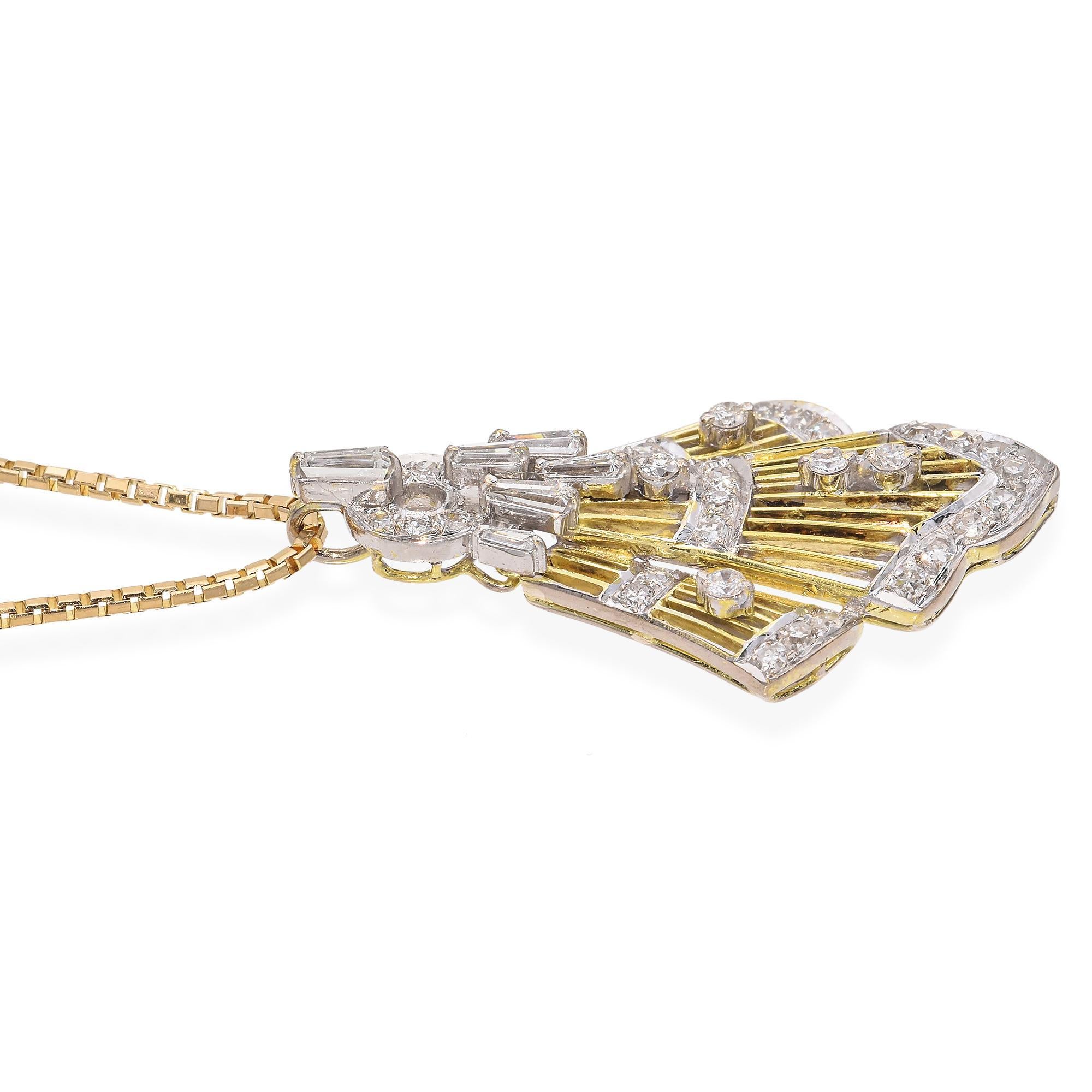 Women's Vintage Two-Tone Gold Filigree Diamond Pendant Necklace For Sale