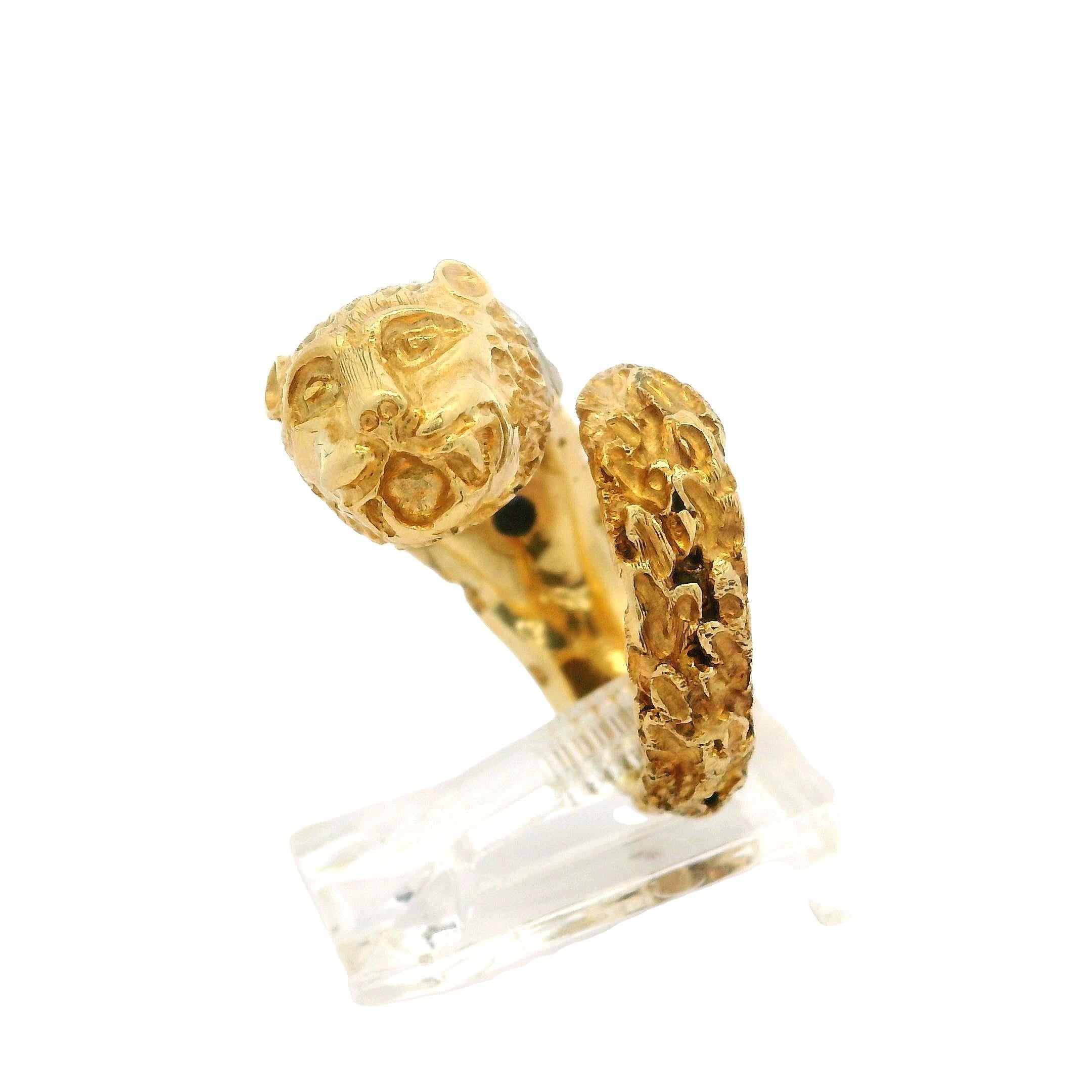 Women's Vintage Two Tone Gold Sapphire Emerald & Diamond Textured Chimera Lion Wrap Ring