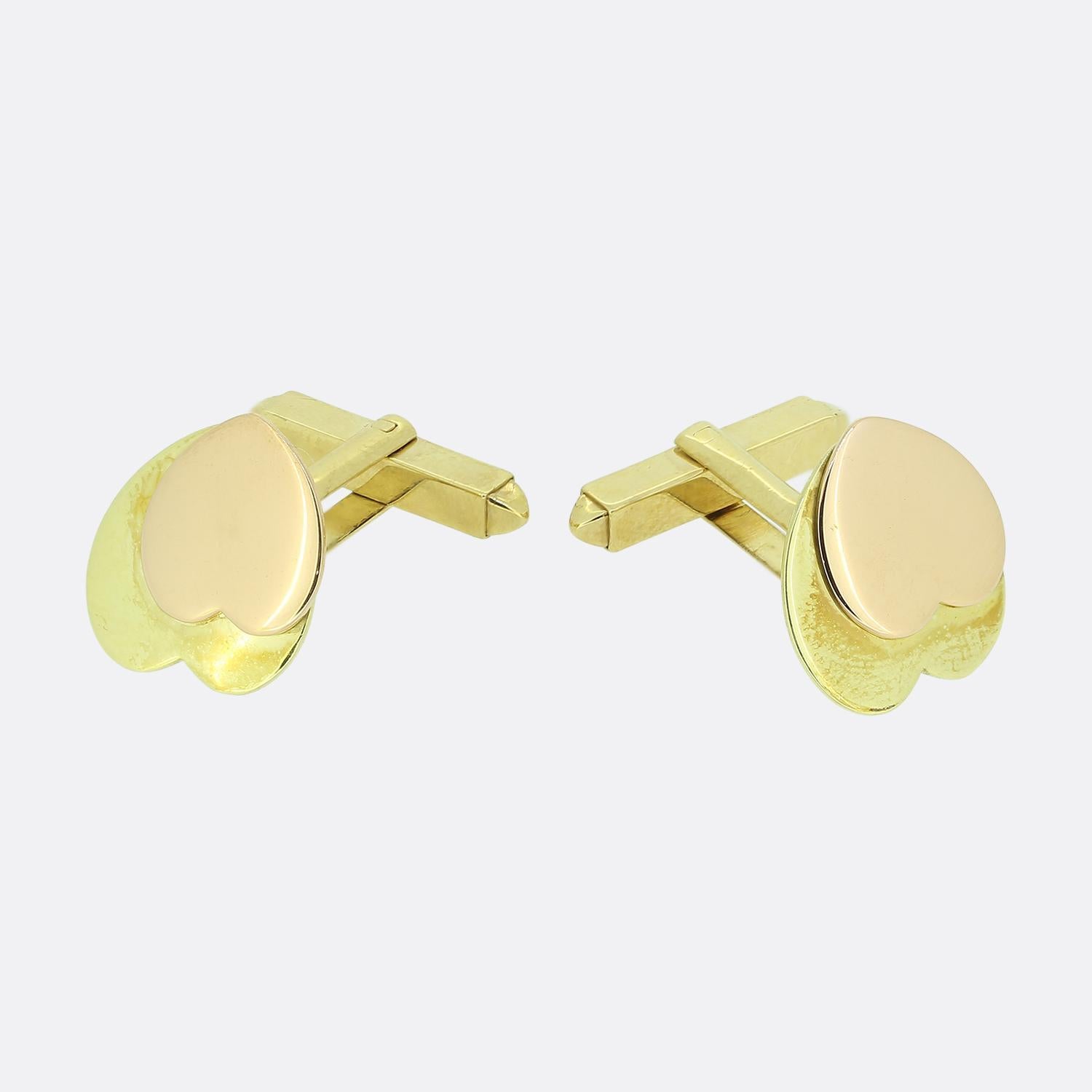 Vintage Two-Tone Love Heart Cufflinks In Good Condition For Sale In London, GB
