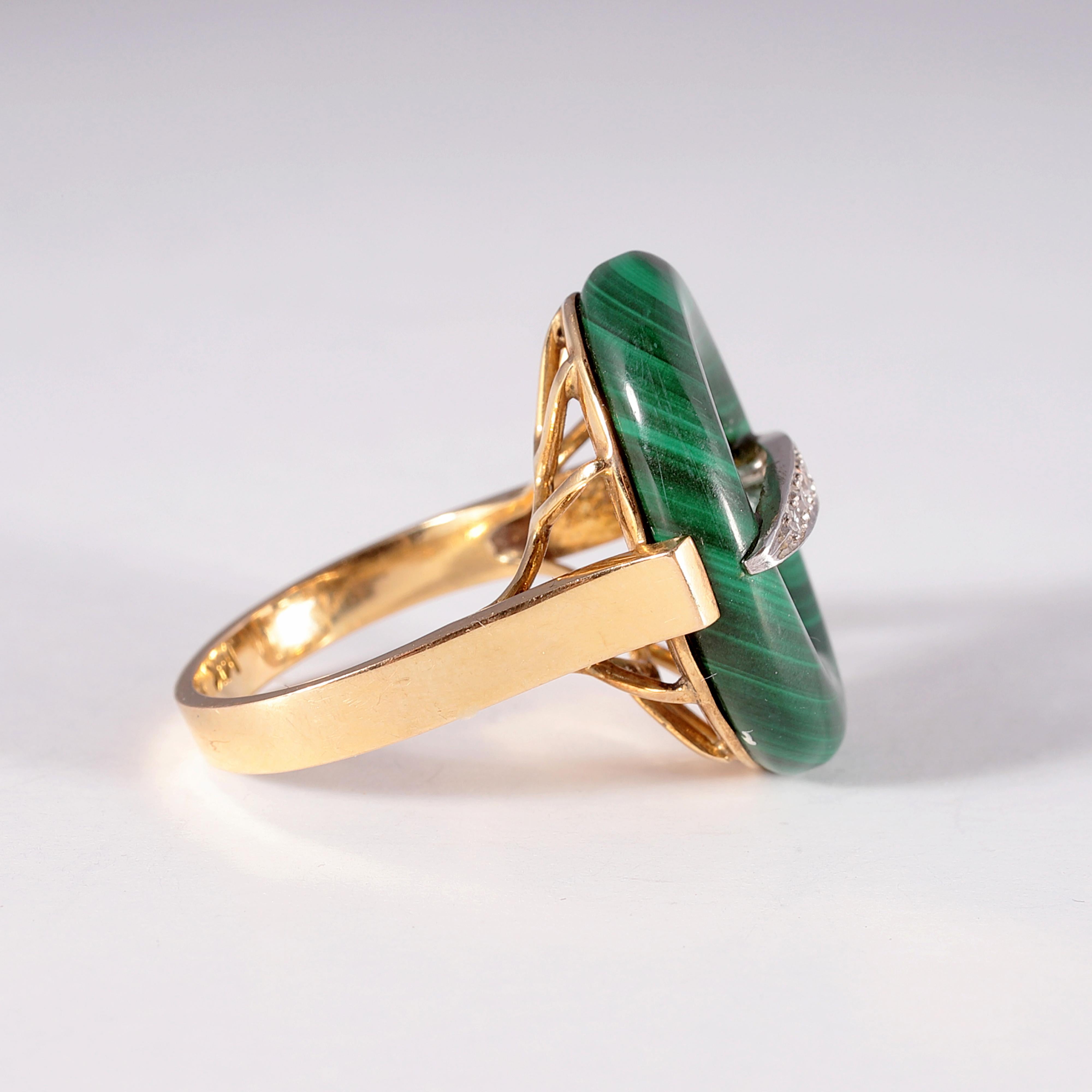 Vintage Two-Tone Malachite Diamond Bar Ring For Sale 3