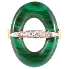 Retro Two-Tone Malachite Diamond Bar Ring