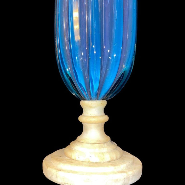 Vintage Two Tone Ribbed Murano Glass Table Lamp For Sale at 1stDibs