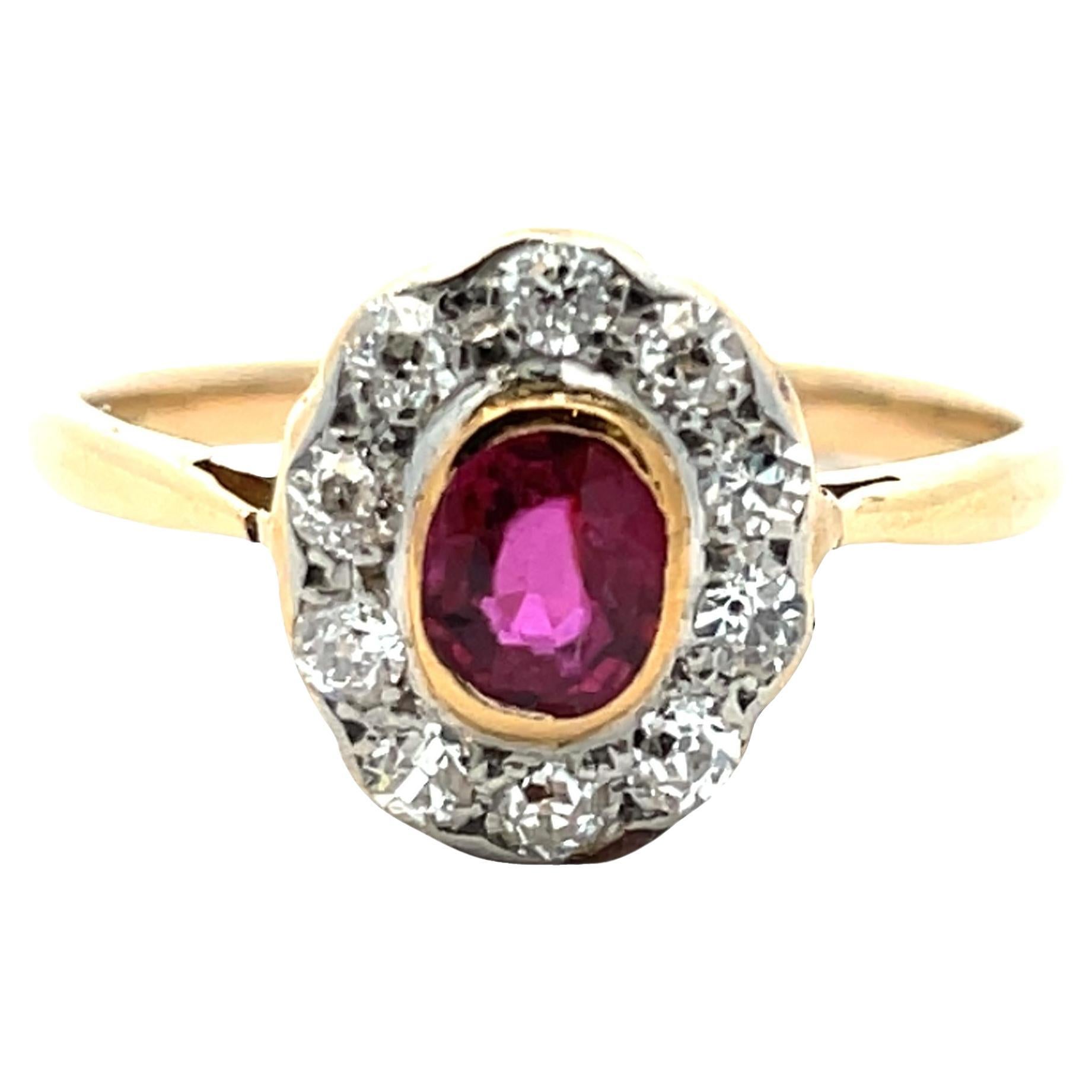 Vintage Two-Tone Ruby & Halo Diamond Ring in 13k Gold