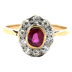 Vintage Two-Tone Ruby & Halo Diamond Ring in 13k Gold