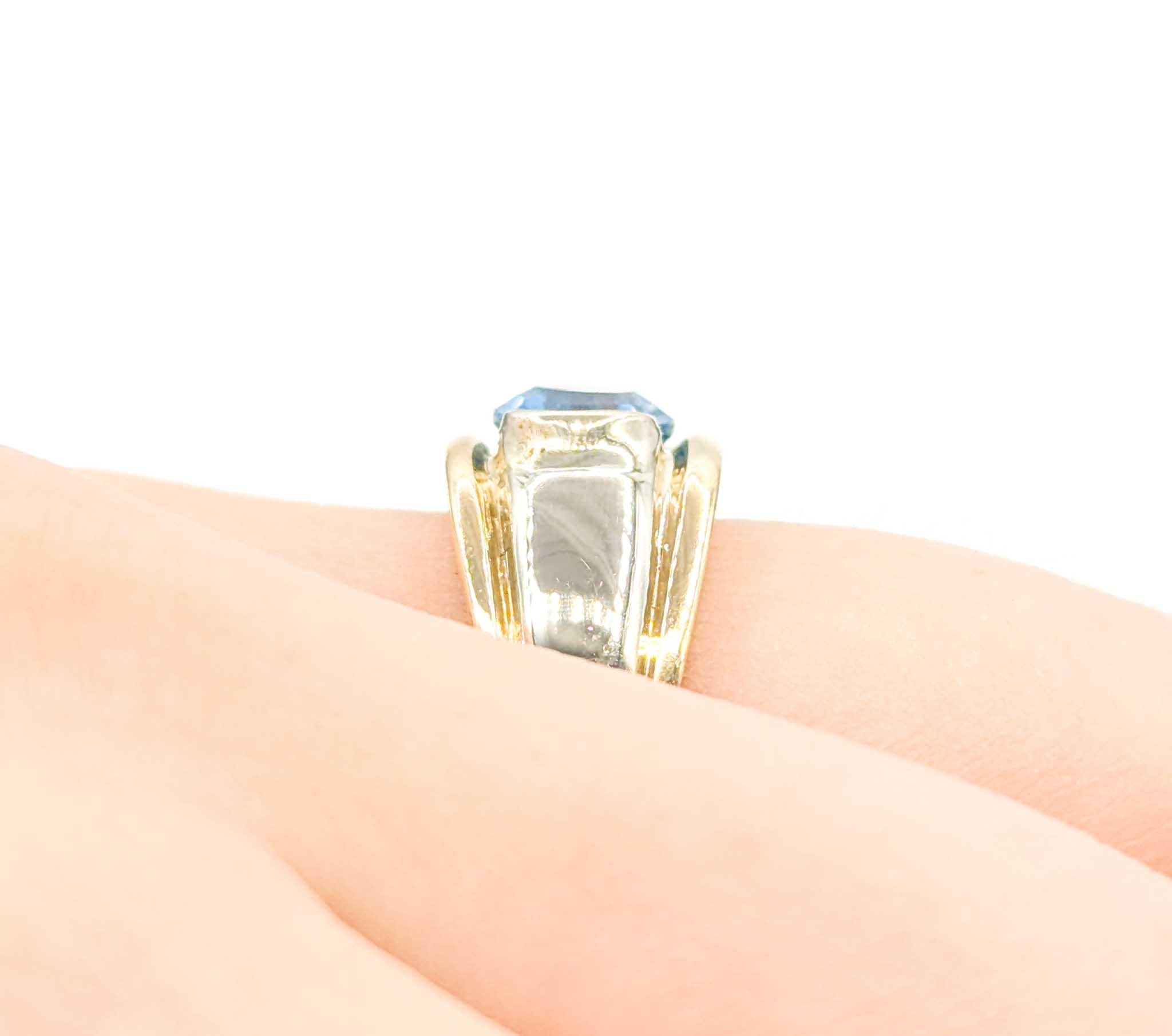 Oval Cut Vintage Two-Tone Swiss Blue Topaz Ring in 14k Gold For Sale