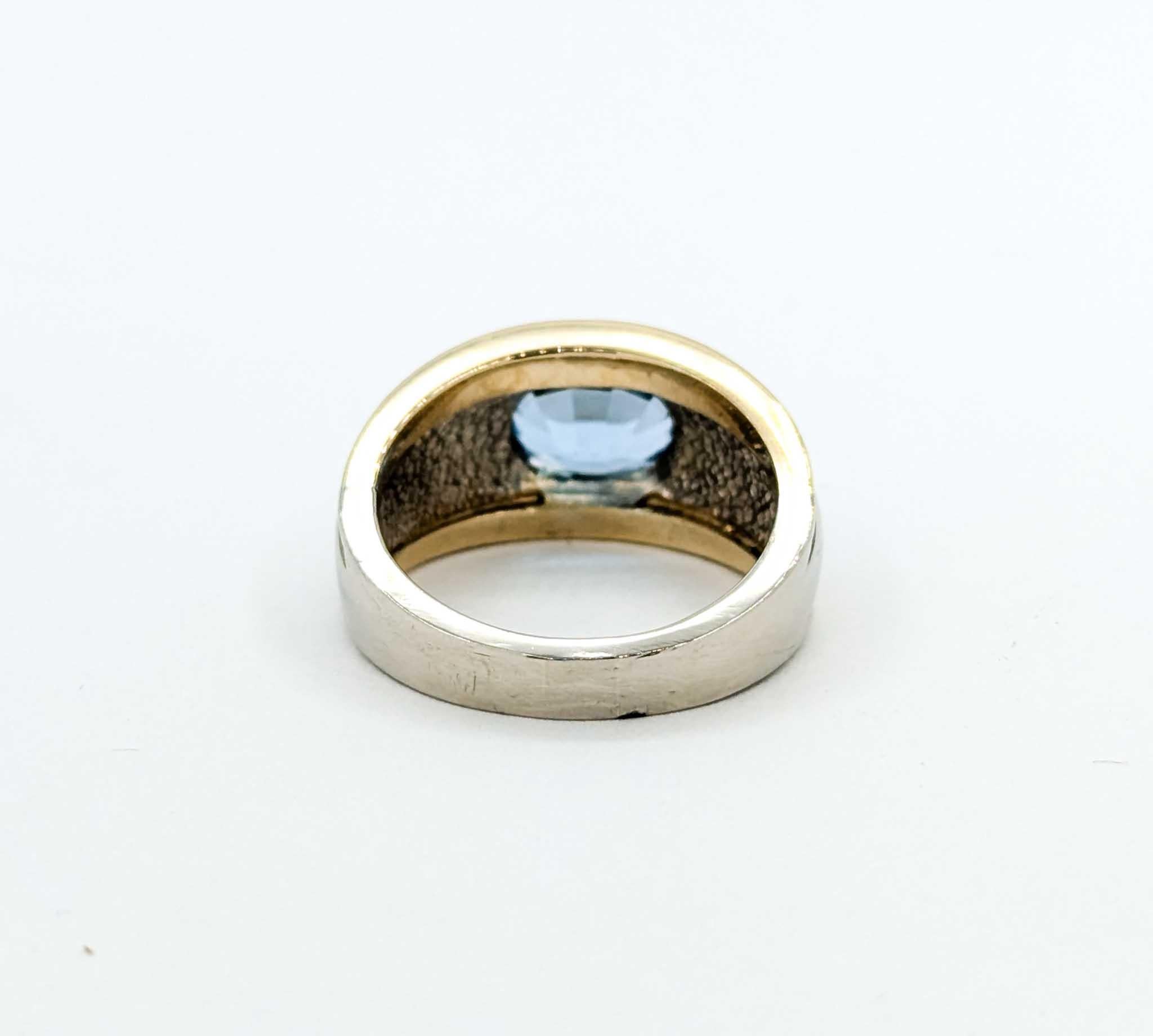Women's Vintage Two-Tone Swiss Blue Topaz Ring in 14k Gold For Sale