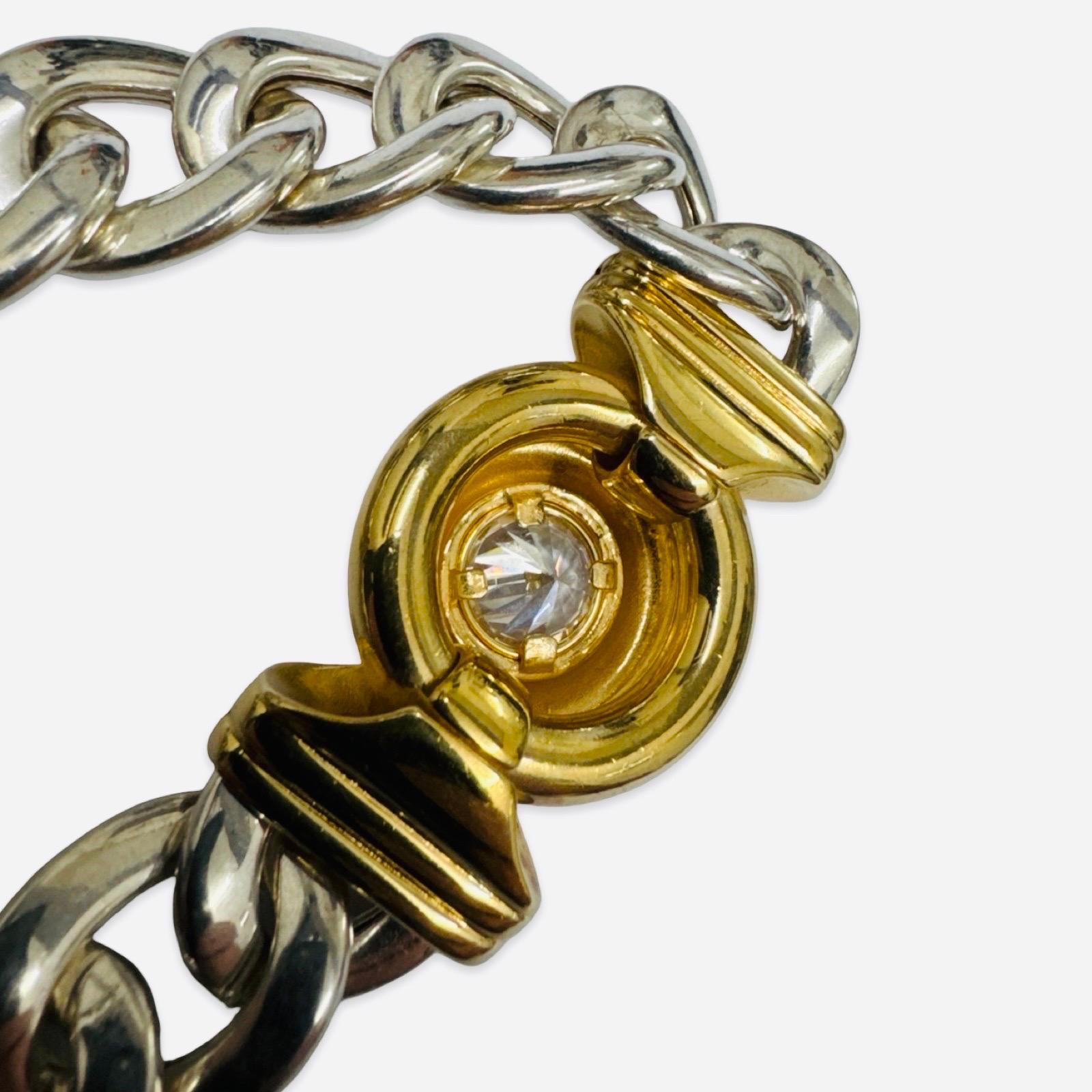 Vintage Two-Tone UnoAErre Curb-Link Bracelet avec motif central en forme de dôme en vente 6