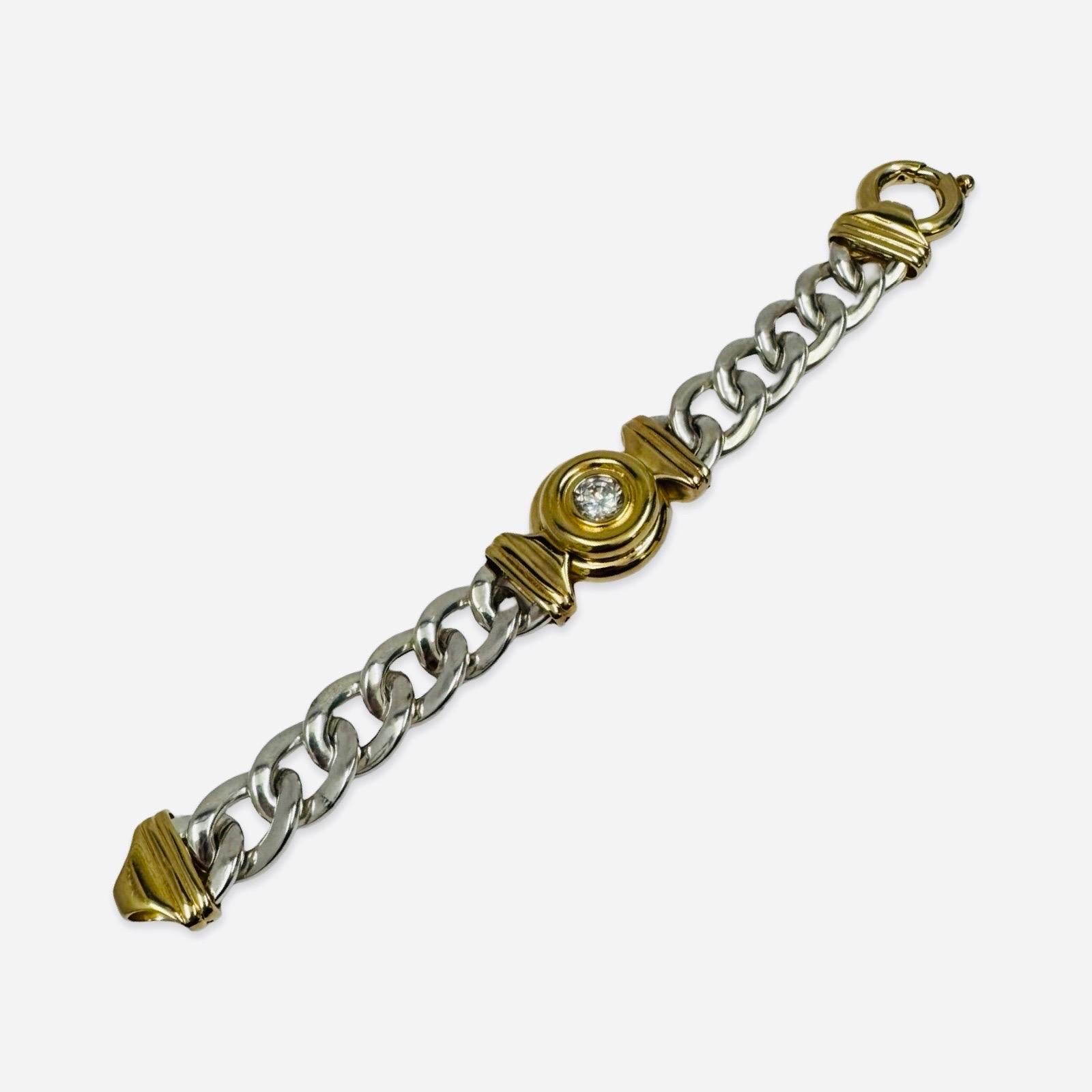 Vintage Two-Tone UnoAErre Curb-Link Bracelet avec motif central en forme de dôme en vente 3