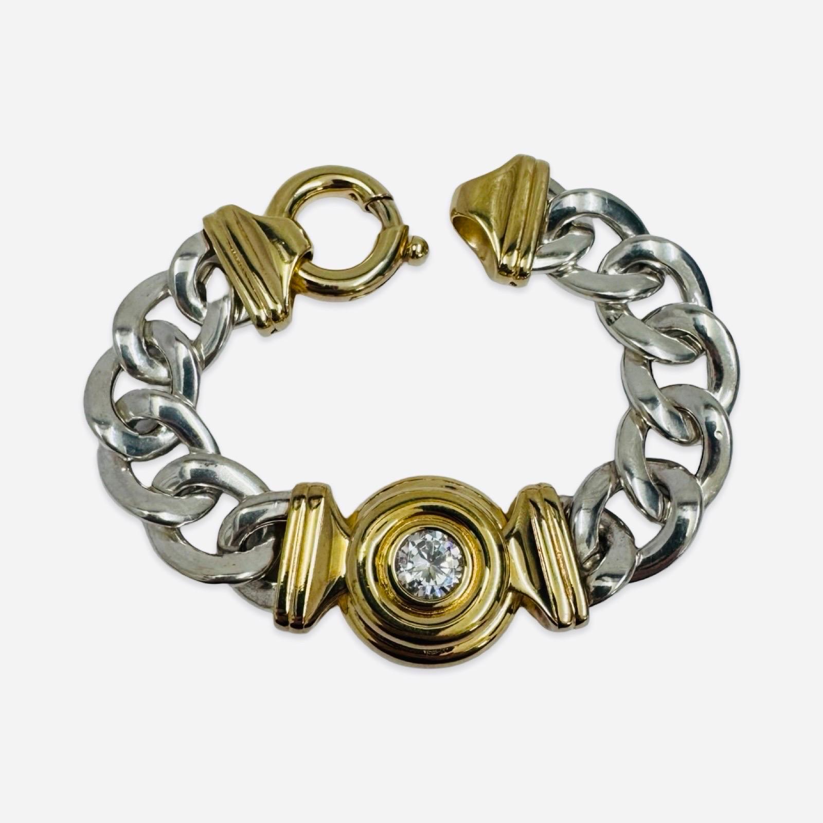 Vintage Two-Tone UnoAErre Curb-Link Bracelet avec motif central en forme de dôme en vente 4