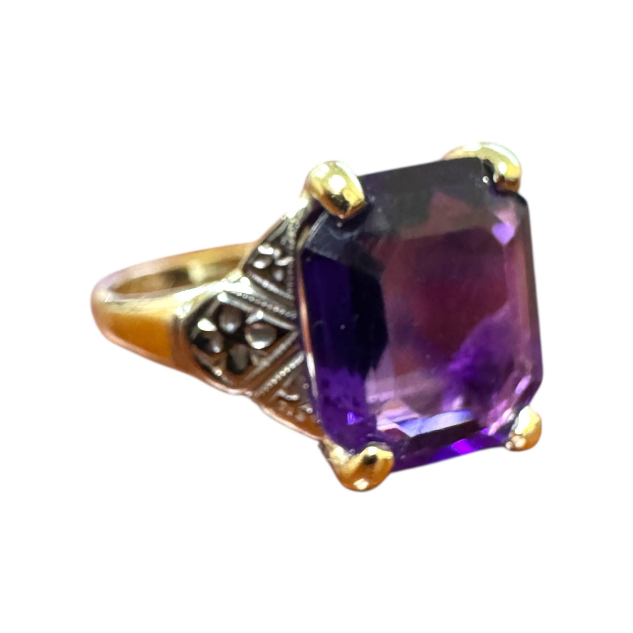 Anillo Amatista Vintage Dos Tonos Oro 14K en venta 1