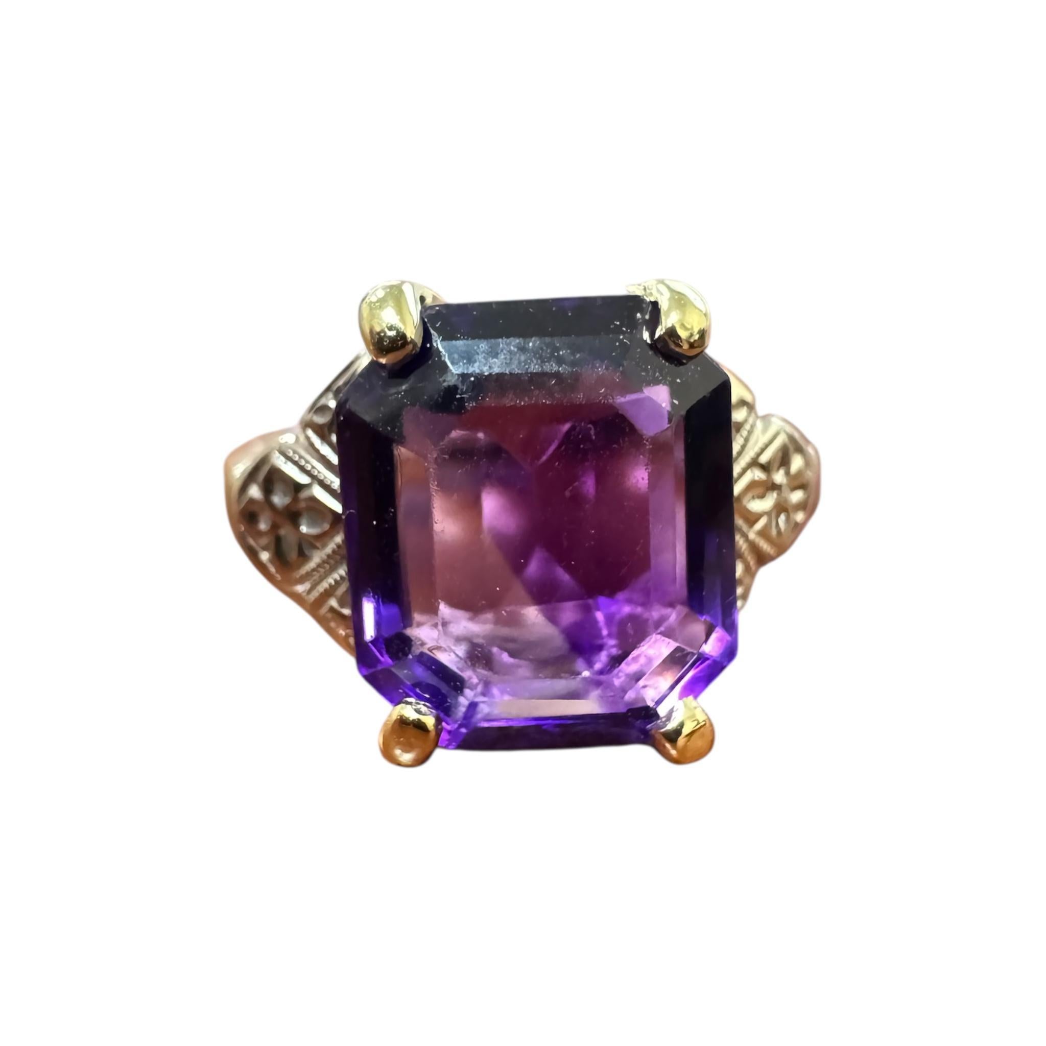 Anillo Amatista Vintage Dos Tonos Oro 14K en venta 2