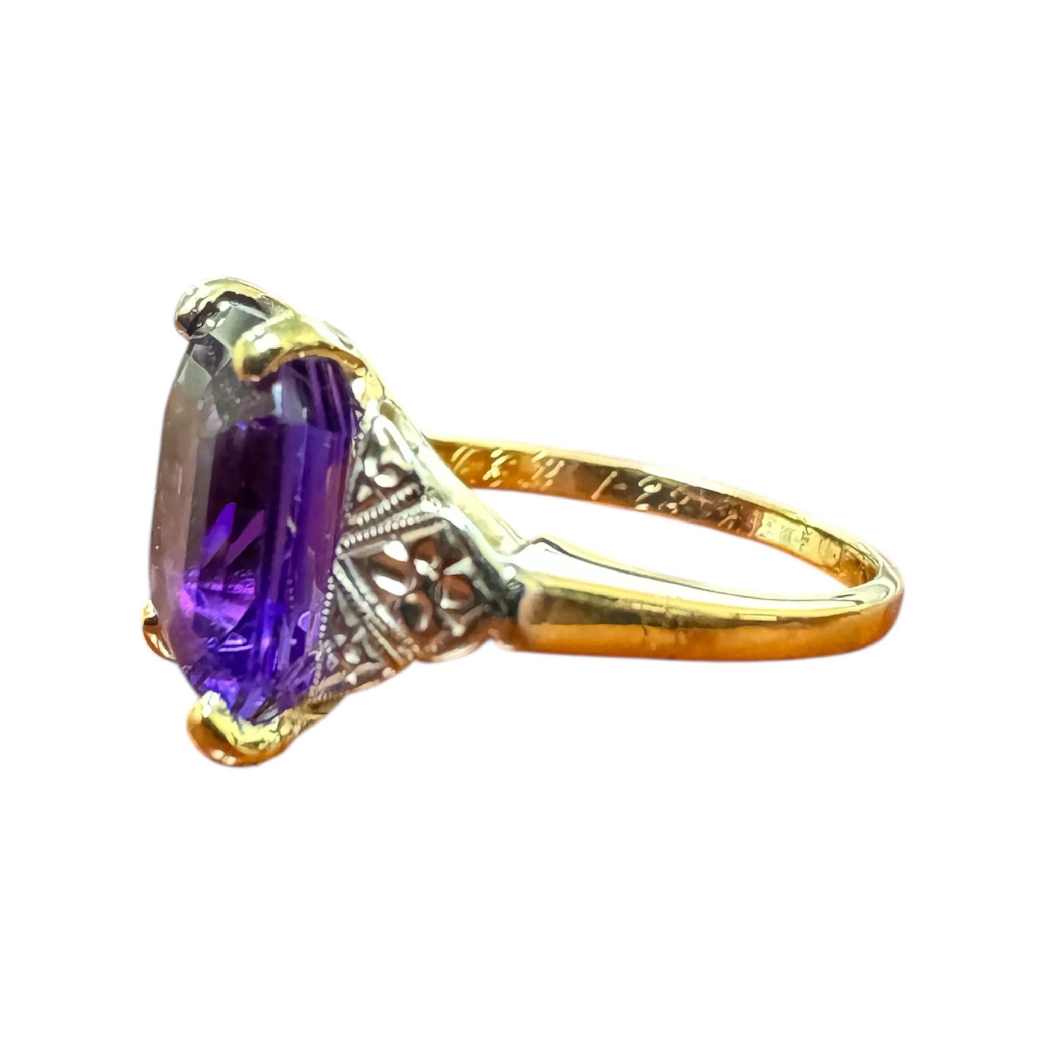Anillo Amatista Vintage Dos Tonos Oro 14K en venta 3