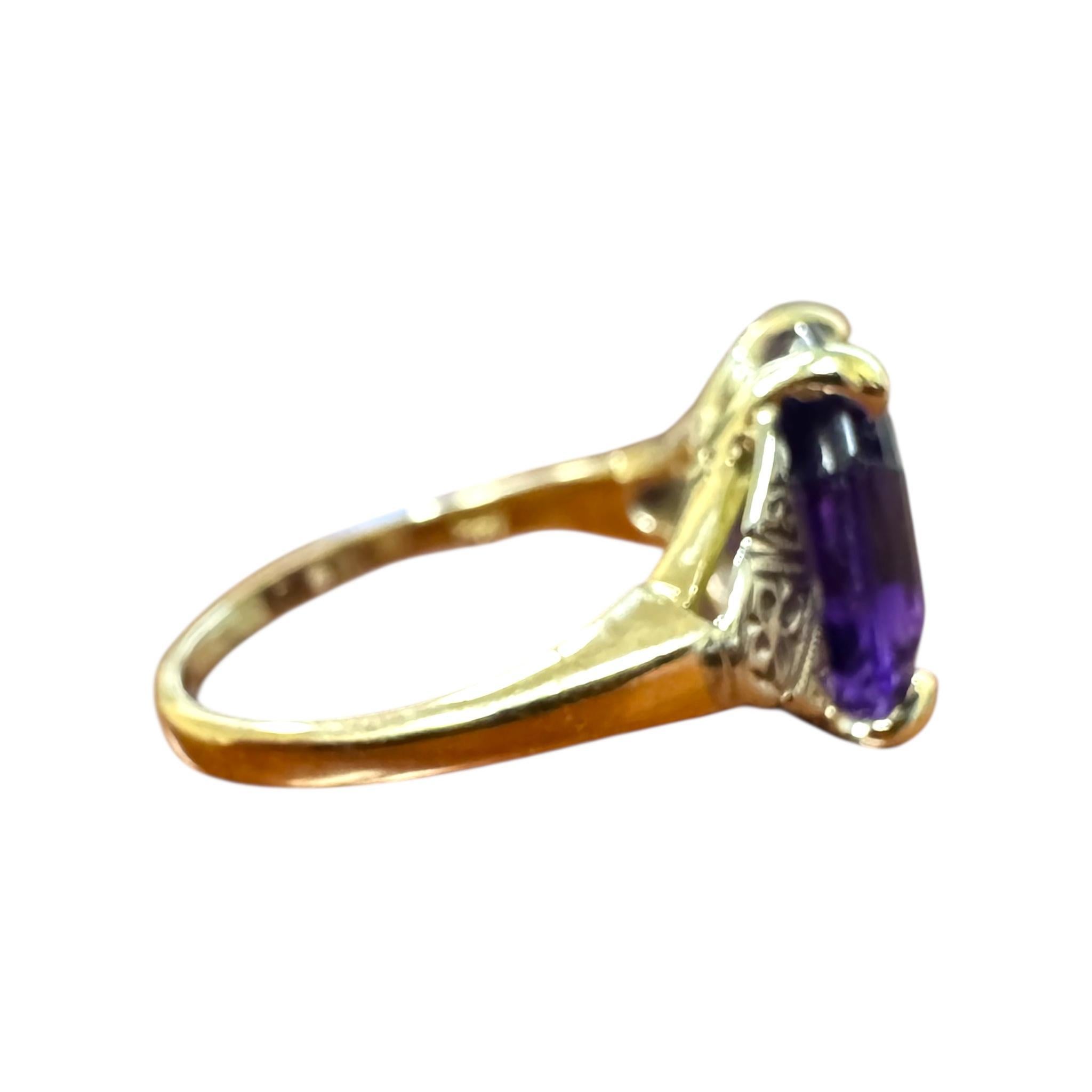 Anillo Amatista Vintage Dos Tonos Oro 14K en venta 4