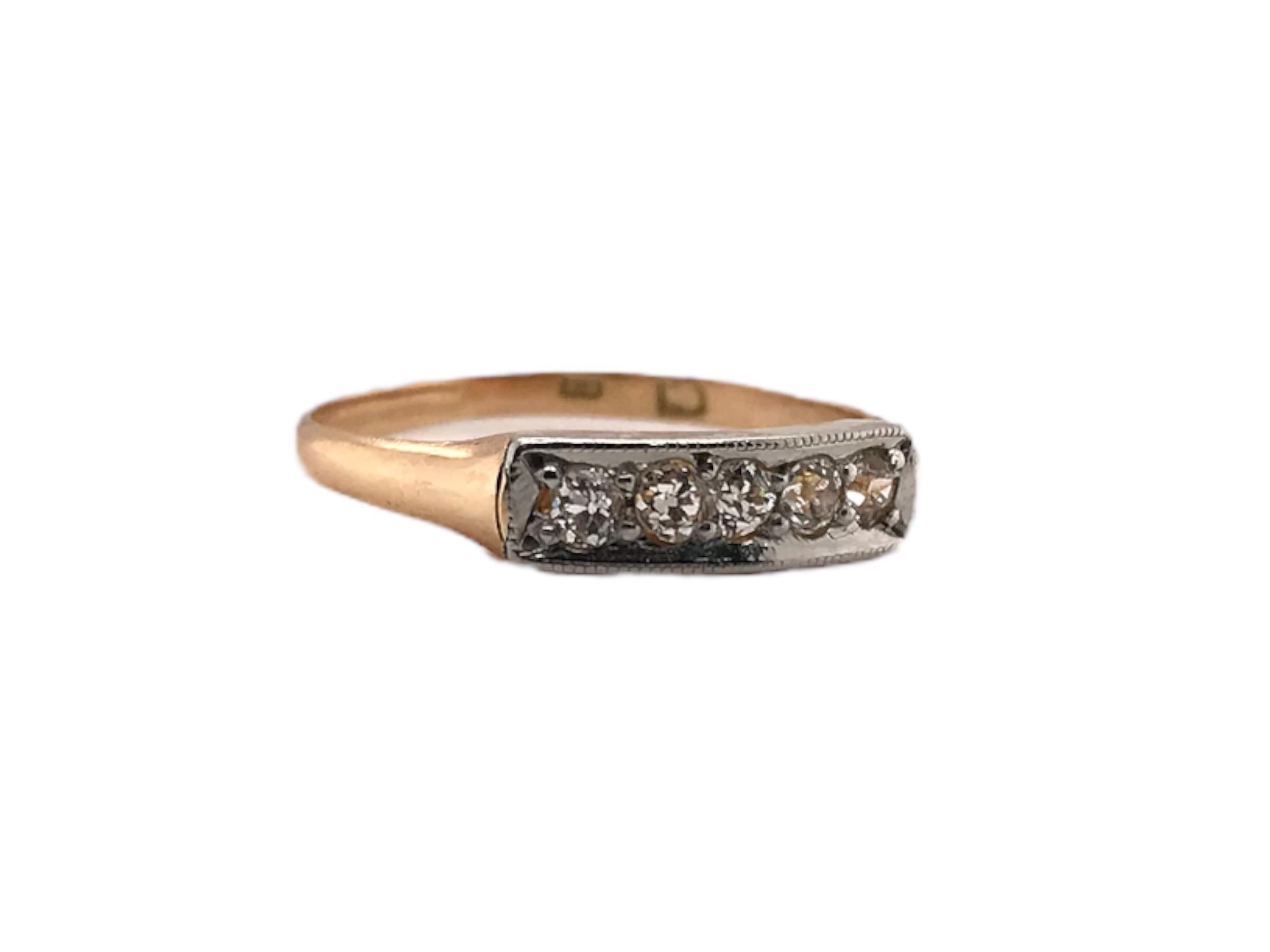 Art Deco Vintage Two Toned Diamond Band 18K Size 5 For Sale