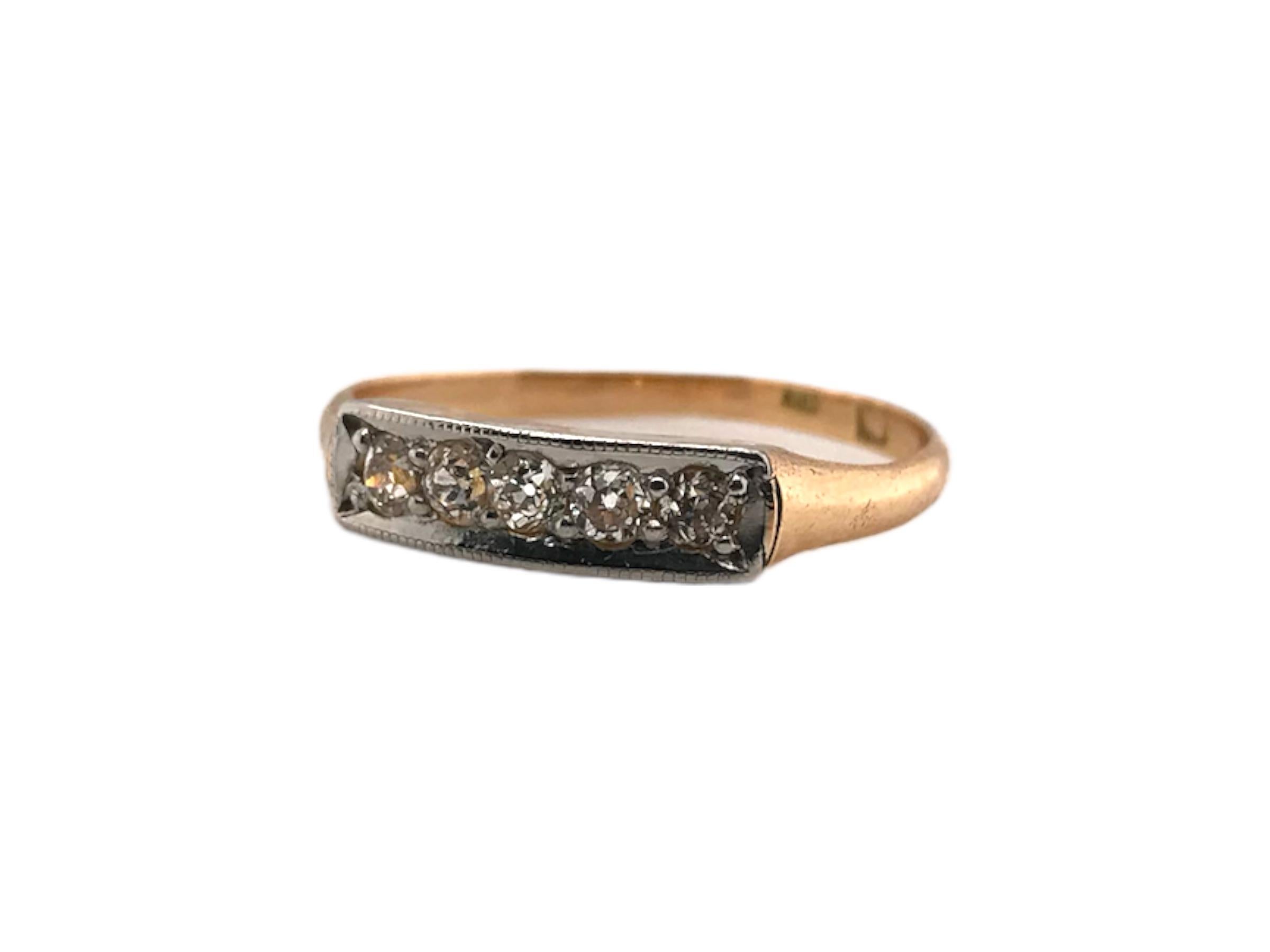 Old Mine Cut Vintage Two Toned Diamond Band 18K Size 5 For Sale