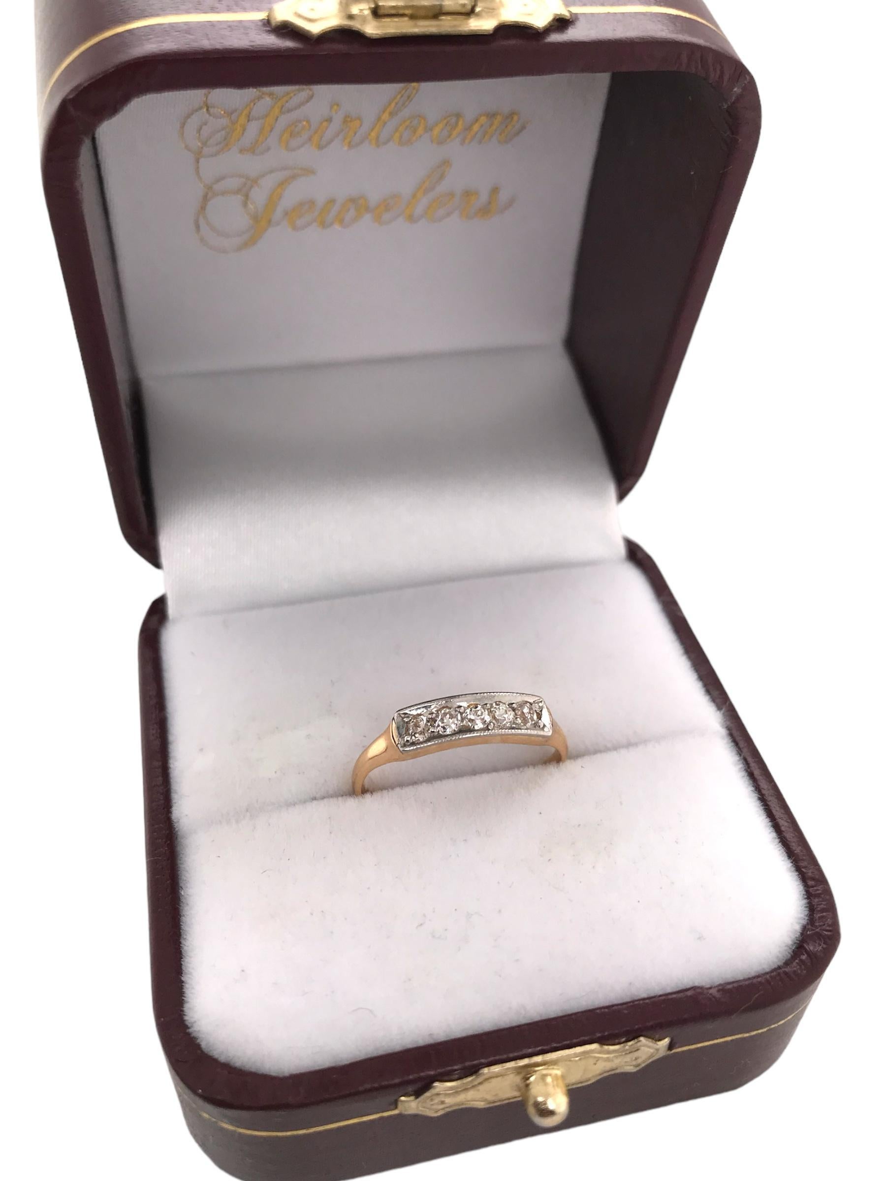 Vintage Two Toned Diamond Band 18K Size 5 For Sale 2