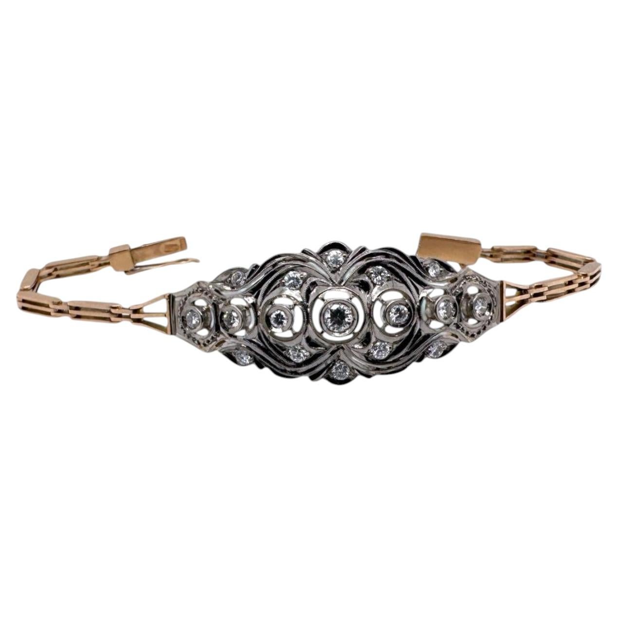 Vintage Two Toned Diamond Bracelet 14K Rose Gold