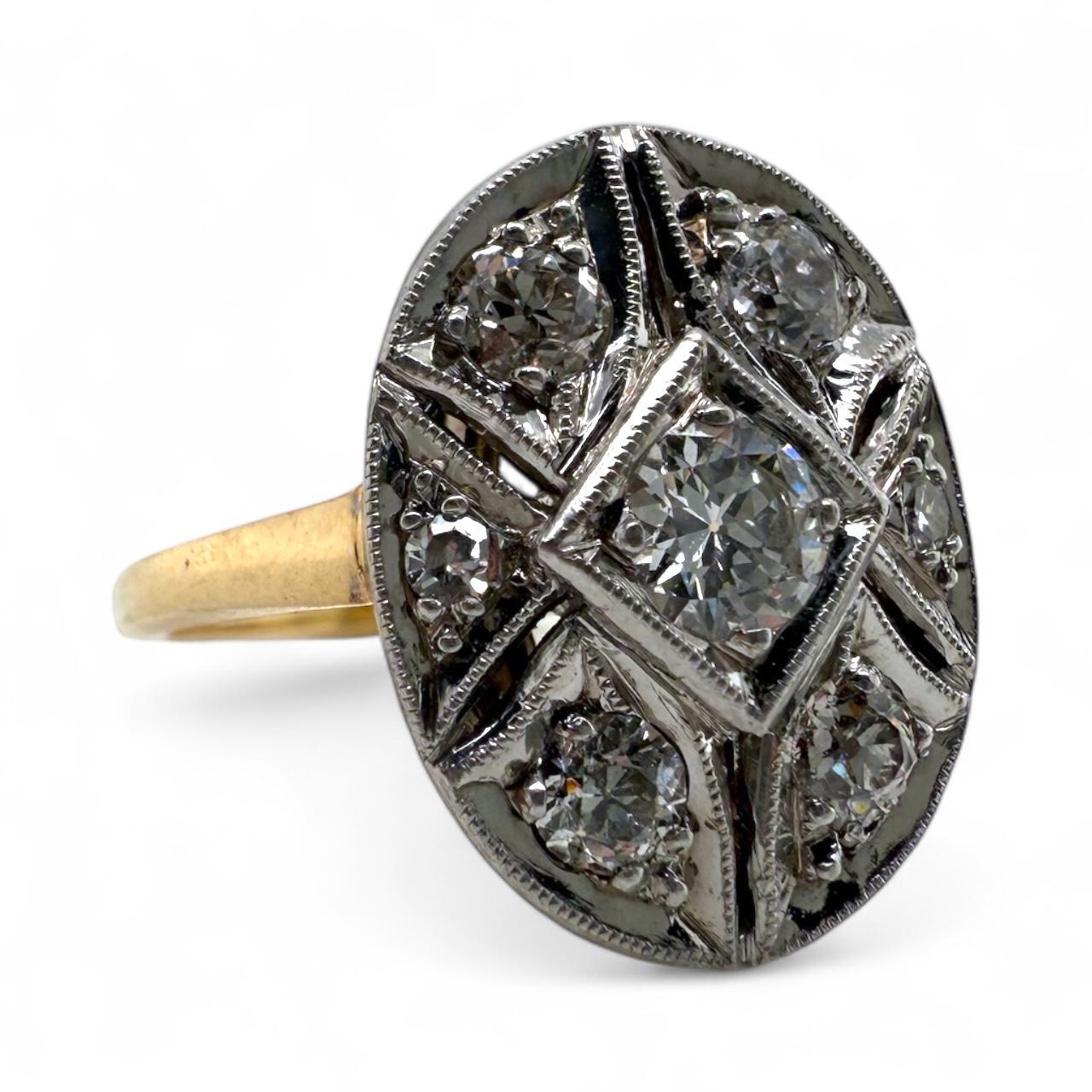 Bague de cocktail vintage à deux tons de diamants 14K Excellent état - En vente à Montgomery, AL
