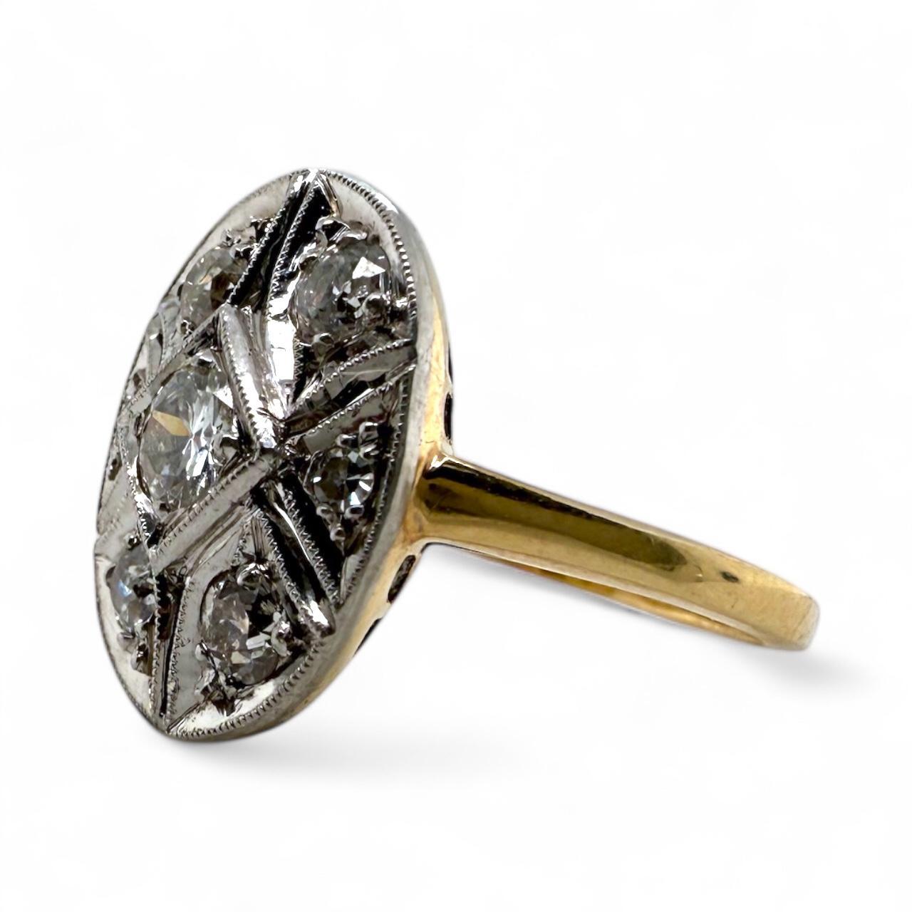 Bague de cocktail vintage à deux tons de diamants 14K Pour femmes en vente