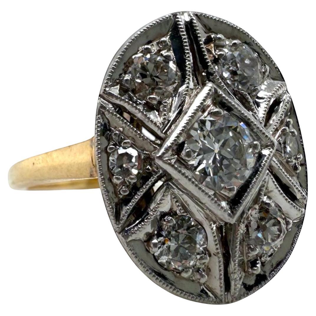 Bague de cocktail vintage à deux tons de diamants 14K en vente