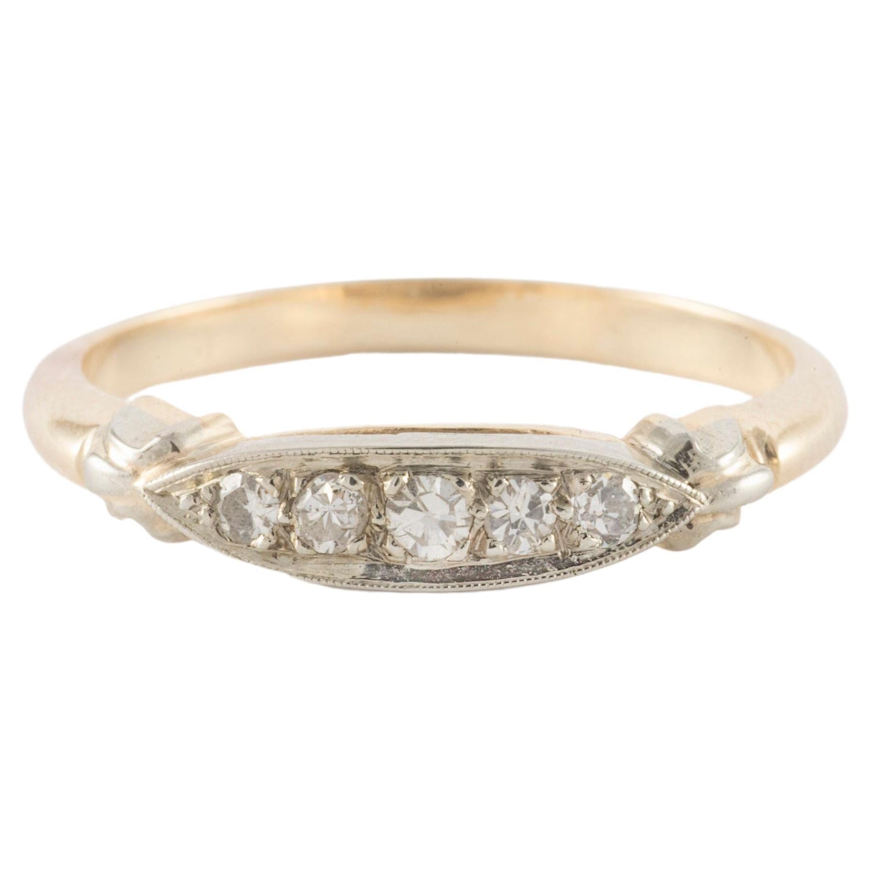 Zweifarbiger Fünfstein-Diamant-Ring Vintage   im Angebot