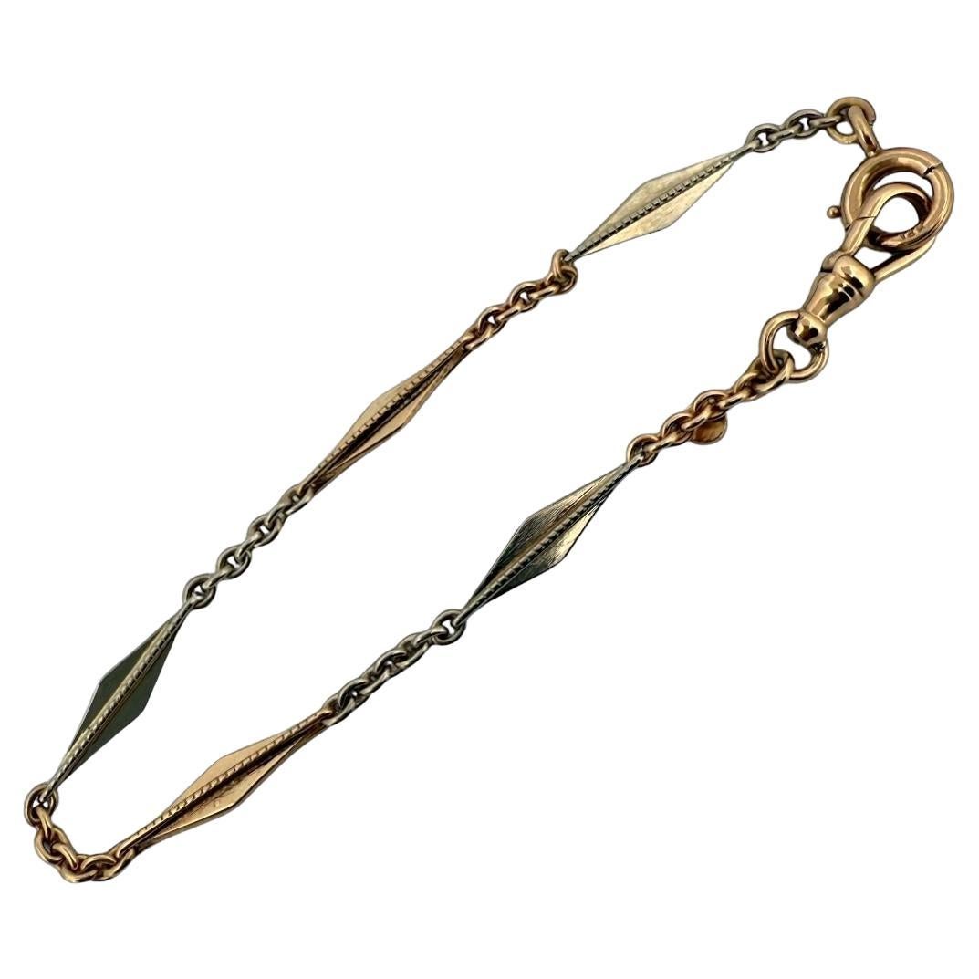 Vintage Two Toned Link Armband Weiß 
Rose Gold 14k im Angebot