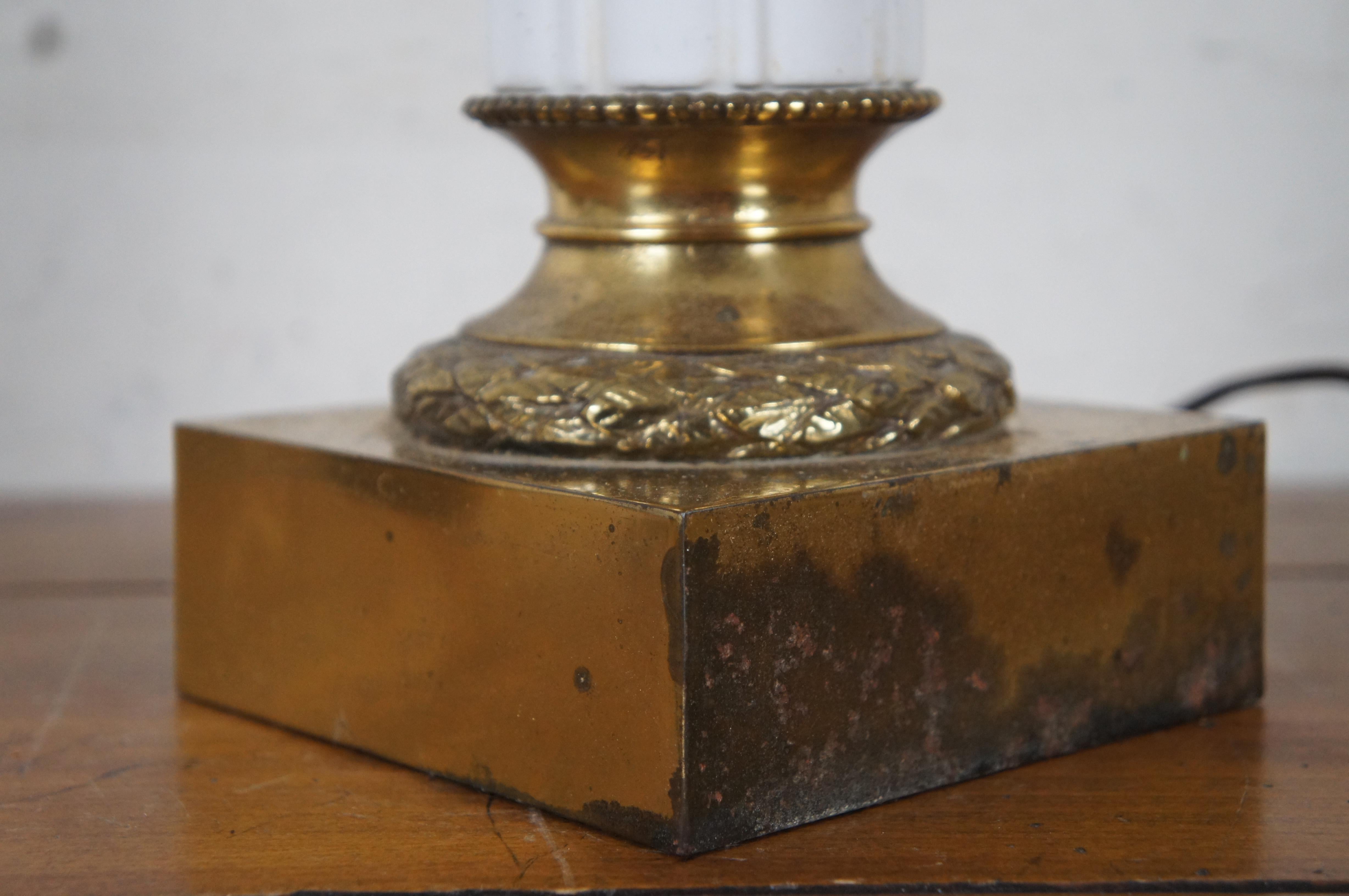 20th Century Vintage Tyndale Brass Milk Glass Neoclassical Column Table Lamp 36