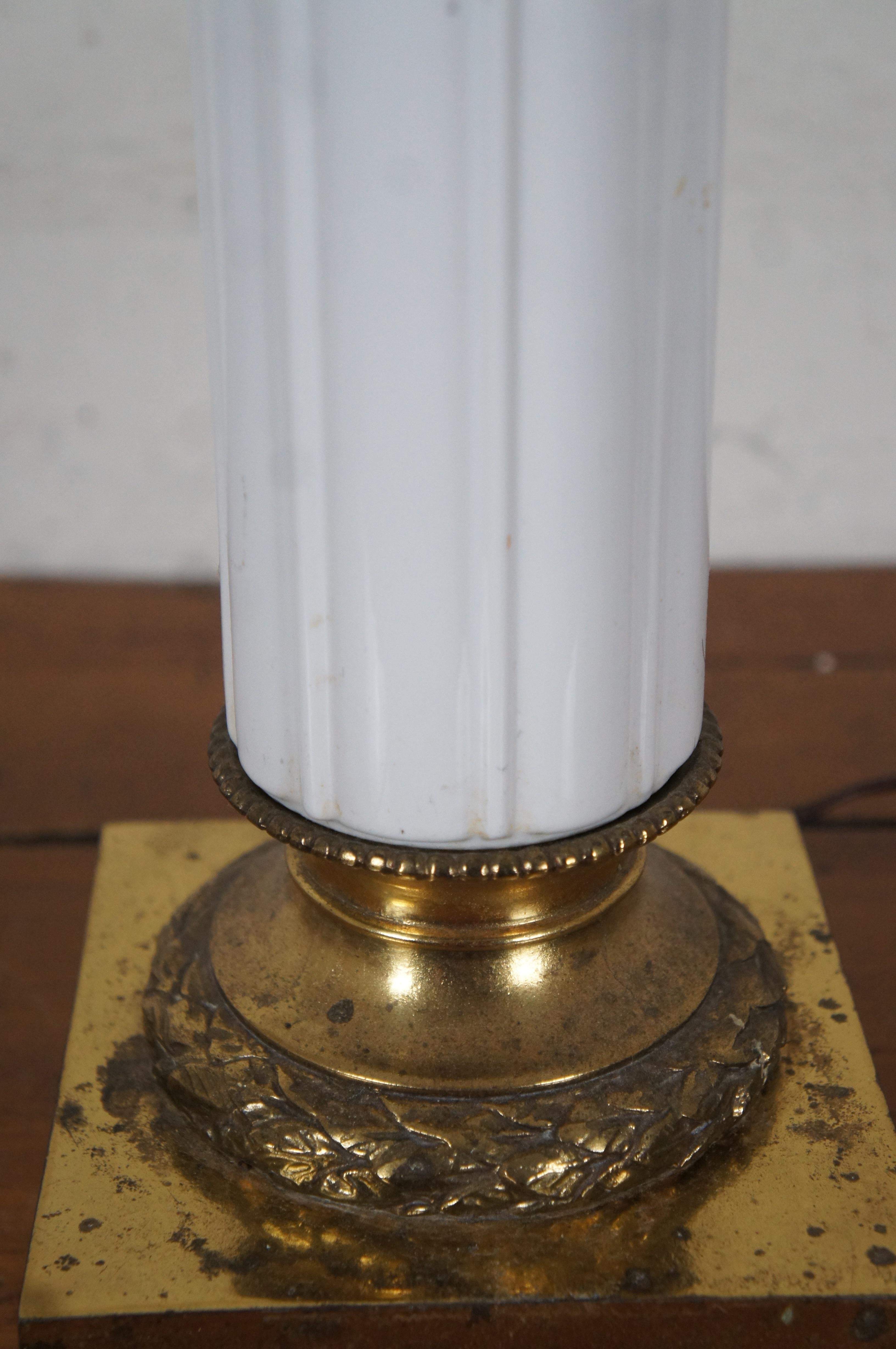 Vintage Tyndale Brass Milk Glass Neoclassical Column Table Lamp 36