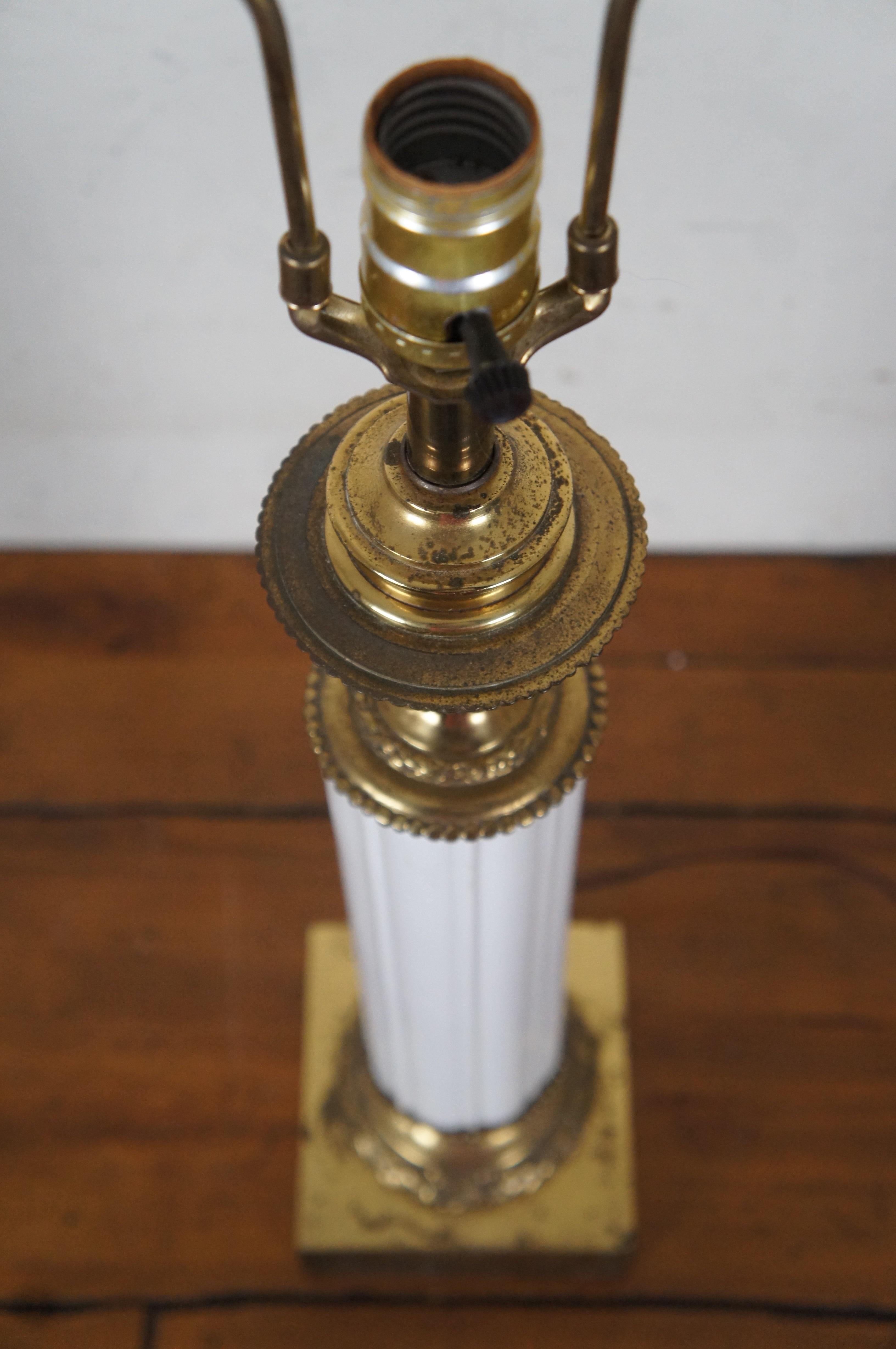 Vintage Tyndale Brass Milk Glass Neoclassical Column Table Lamp 36