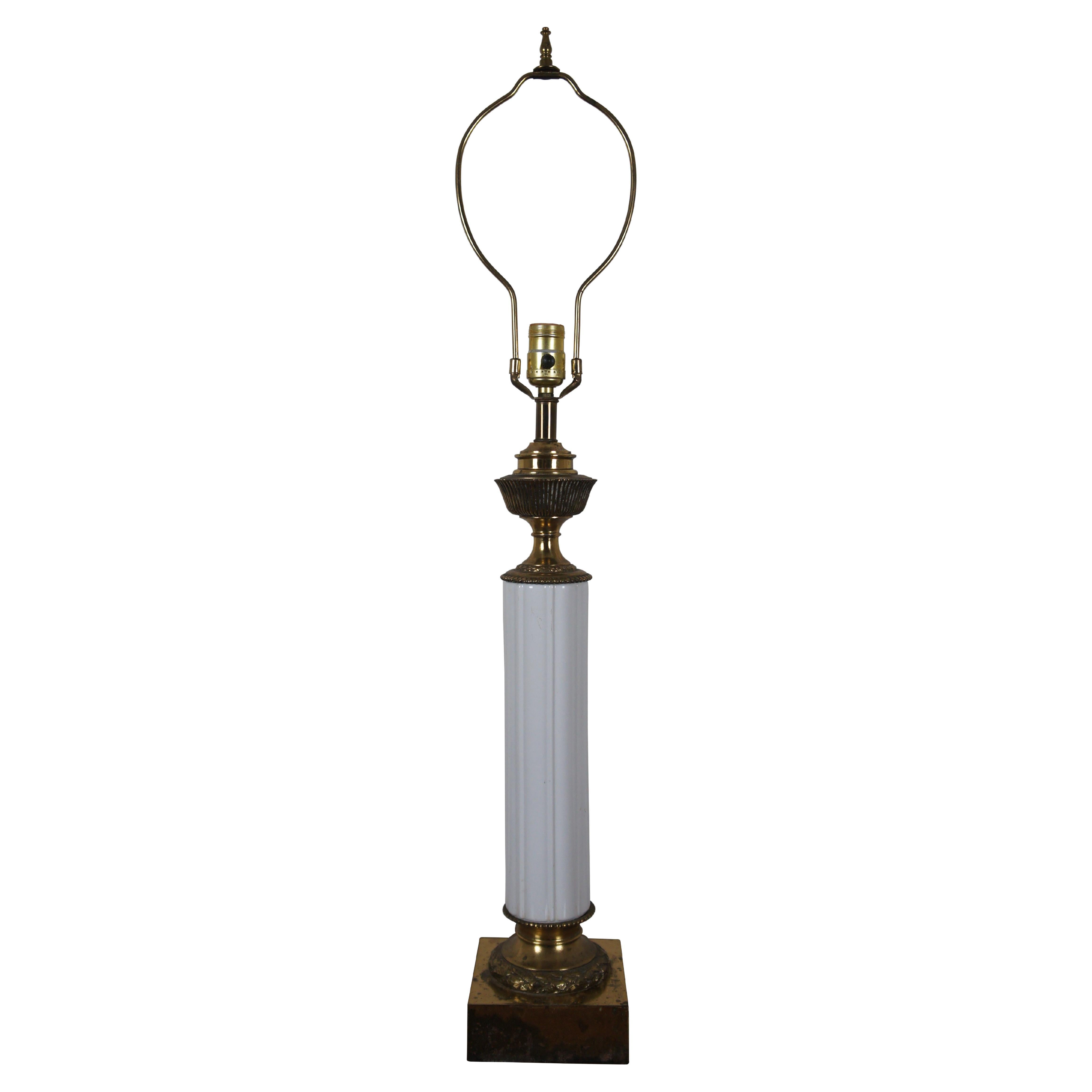 Vintage Tyndale Brass Milk Glass Neoclassical Column Table Lamp 36"