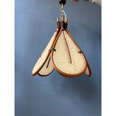 Vintage Uchiwa Style Fan Rotan Bamboo Pendant by Ingo Maurer, Mid-Century