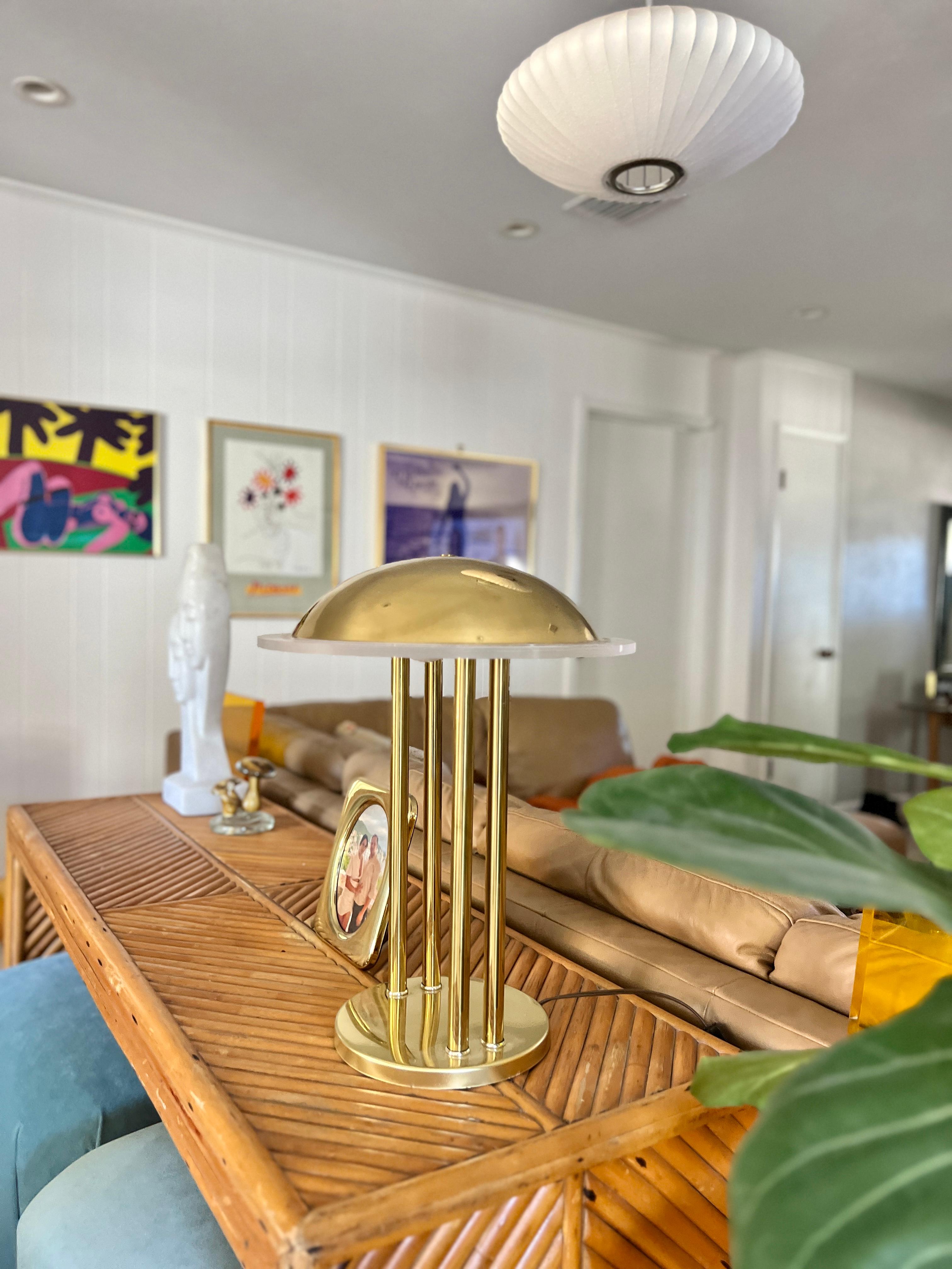 Post-Modern Vintage UFO lamp with lucite detail around the shade, circa 1970s-1980s For Sale