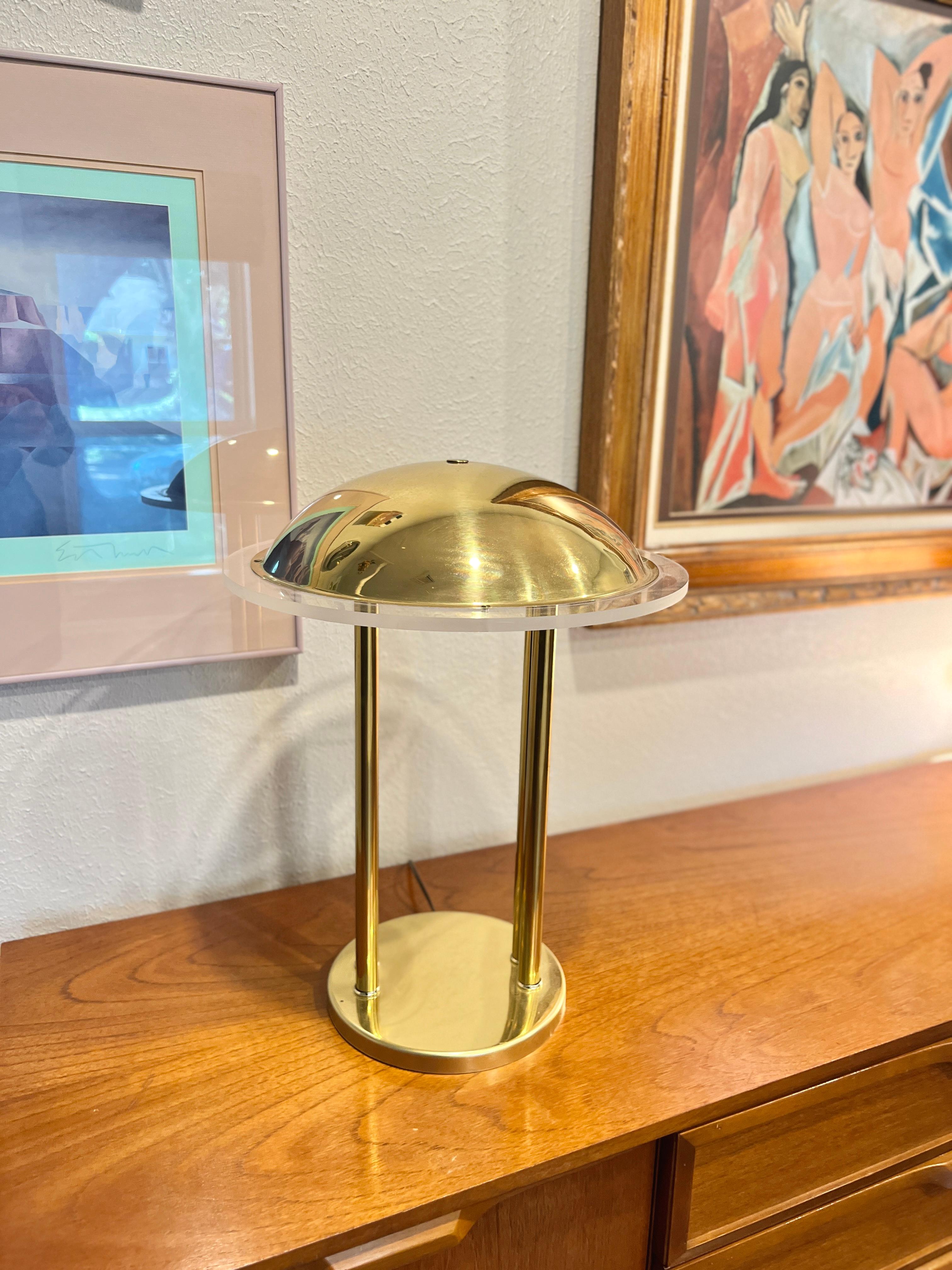 Unknown Vintage UFO lamp with lucite detail around the shade, circa 1970s-1980s
