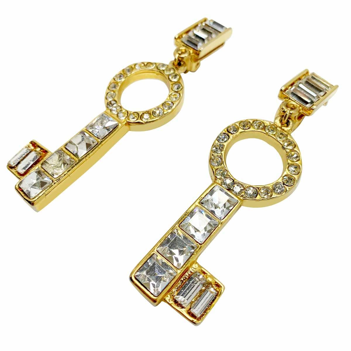 Vintage Ugo Correani Crystal Statement Key Earrings 1980s In Good Condition For Sale In Wilmslow, GB