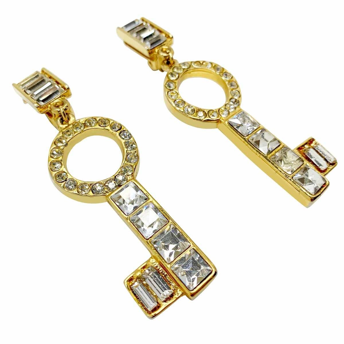 Women's or Men's Vintage Ugo Correani Crystal Statement Key Earrings 1980s For Sale