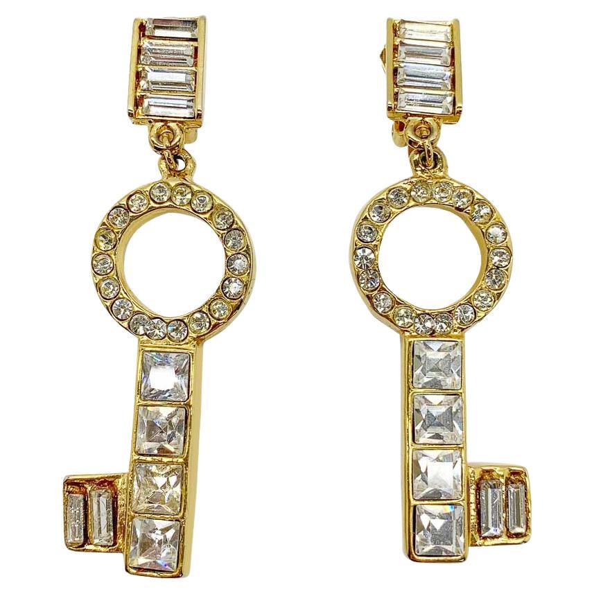 Vintage Ugo Correani Crystal Statement Key Earrings 1980s For Sale