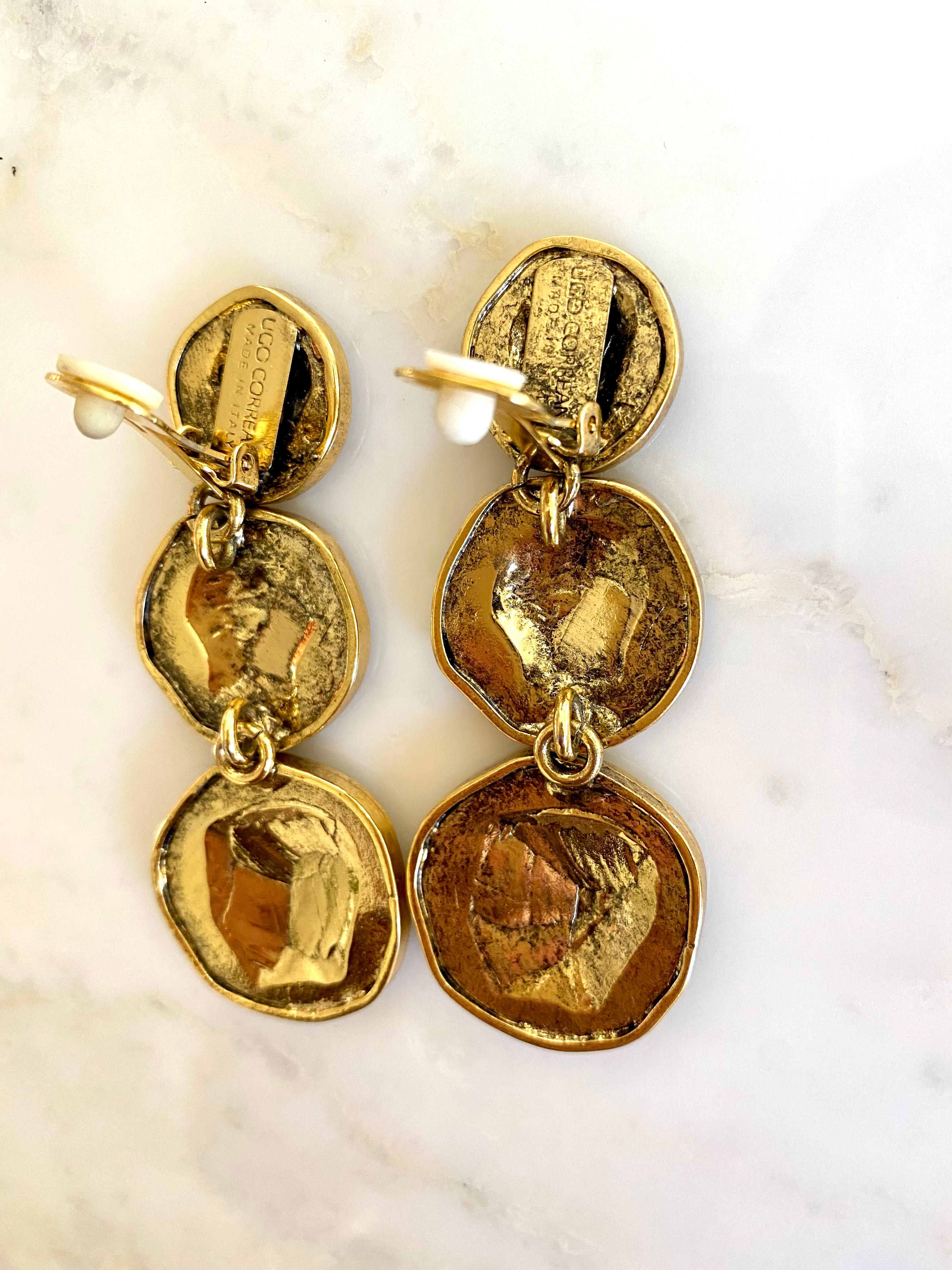 Vintage Ugo Correani Roman Medallion Clip Earring For Sale 2