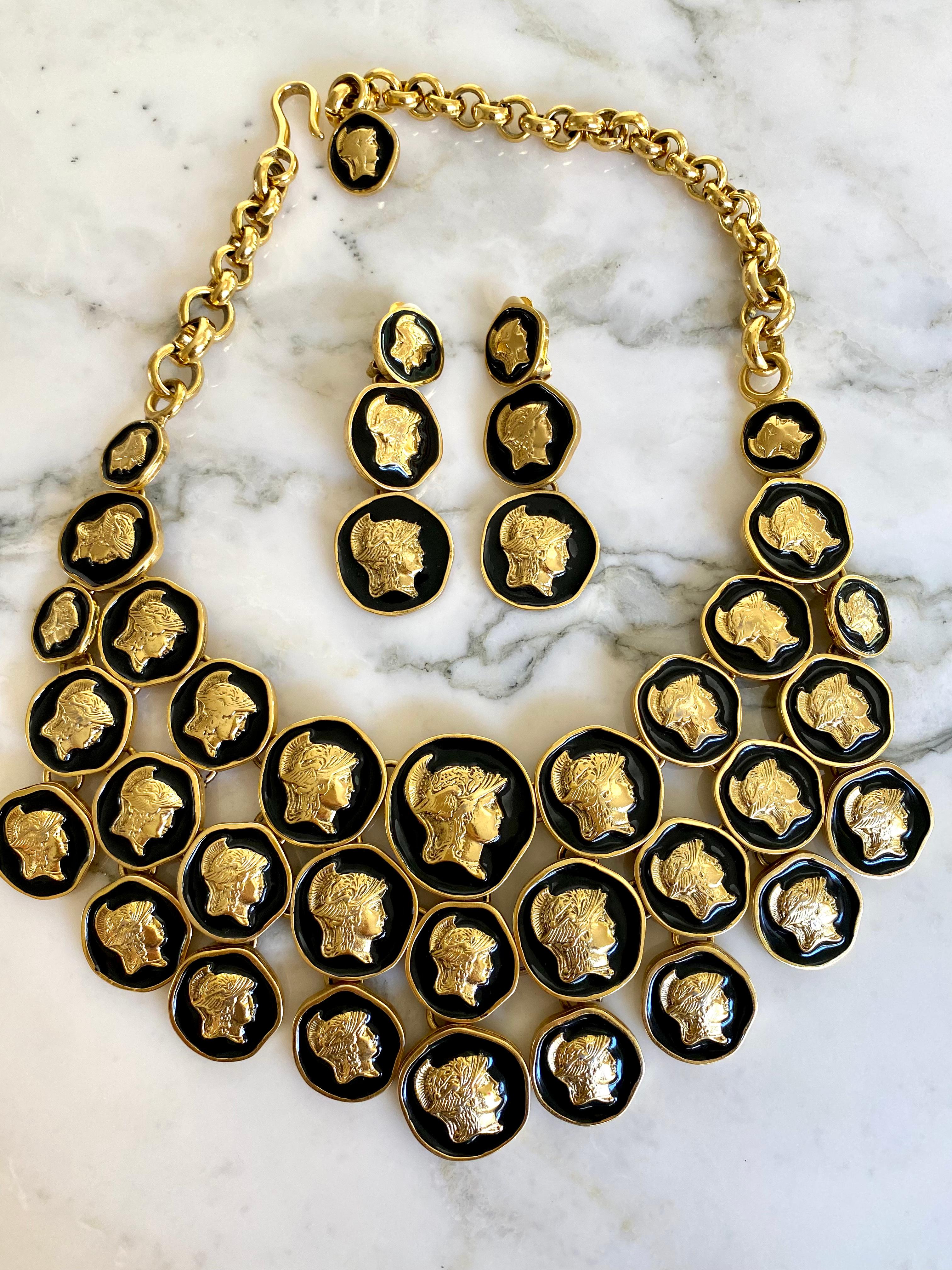 Women's or Men's Vintage Ugo Correani Roman  Medallion Gold Pendant Bib Necklace  For Sale