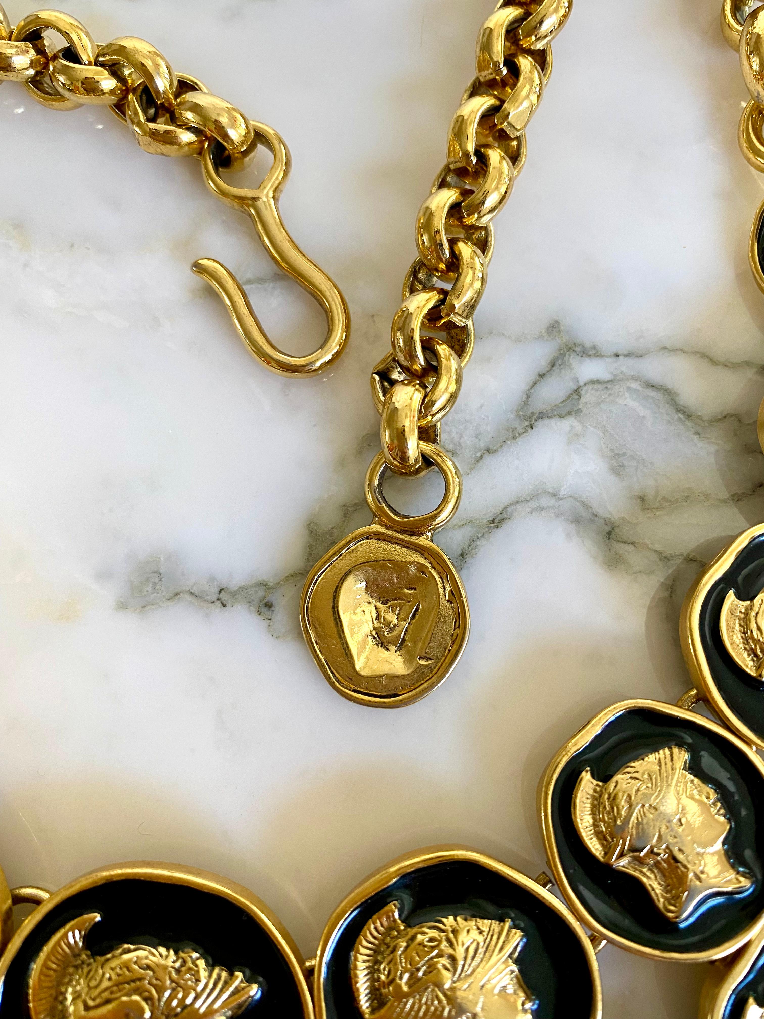 Vintage Ugo Correani Roman  Medallion Gold Pendant Bib Necklace  For Sale 1