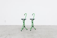 Vintage Green Folding Cane Chairs by Pompis, Ulisse Style, Gray Plastic Seats