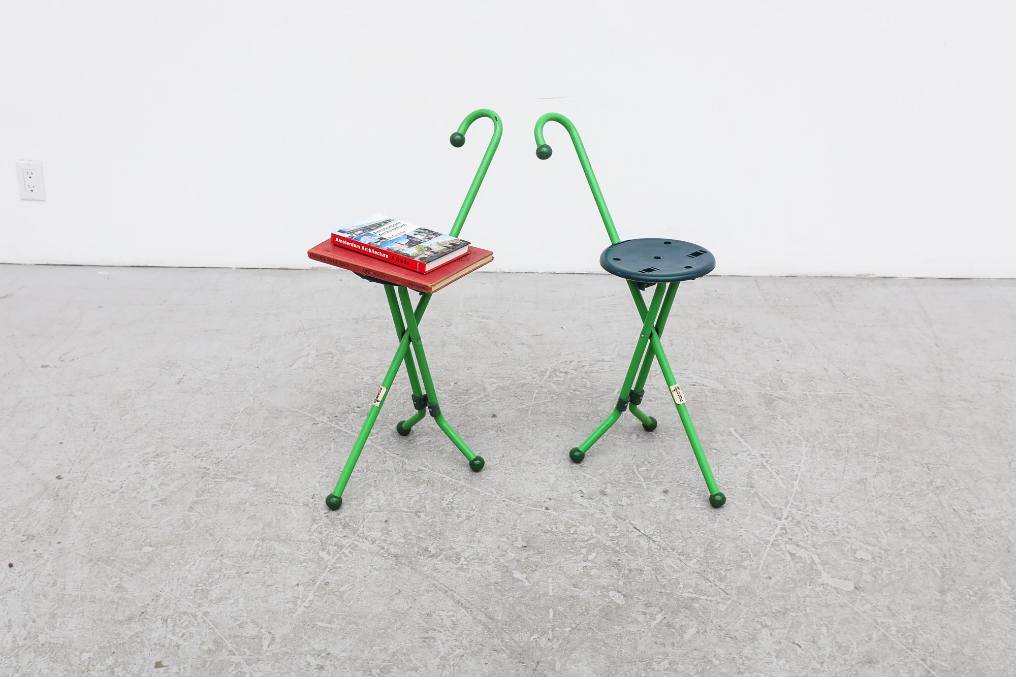 Grüne klappbare Vintage-Schilfrohrstühle „Ulisse“ von Ivan Loss für Pompis (Metall) im Angebot