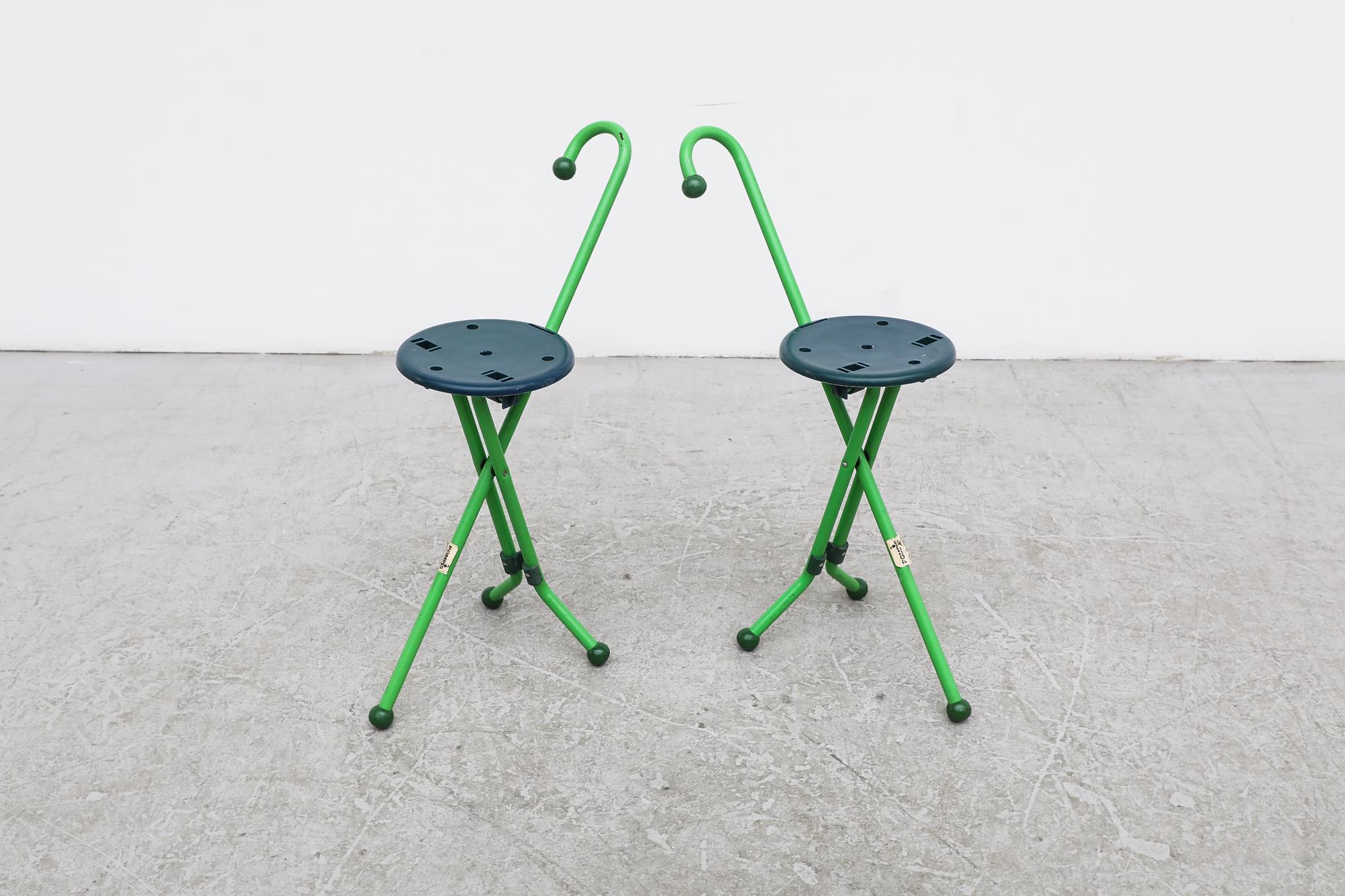 Metal Vintage 'Ulisse' Green Folding Cane Chairs by Ivan Loss for Pompis For Sale