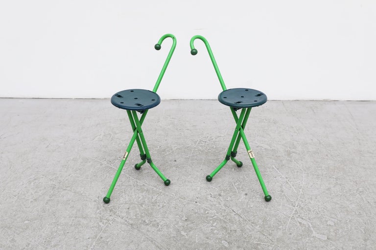 Vintage 'Ulisse' Green Folding Cane Chairs by Pompis For Sale at 1stDibs