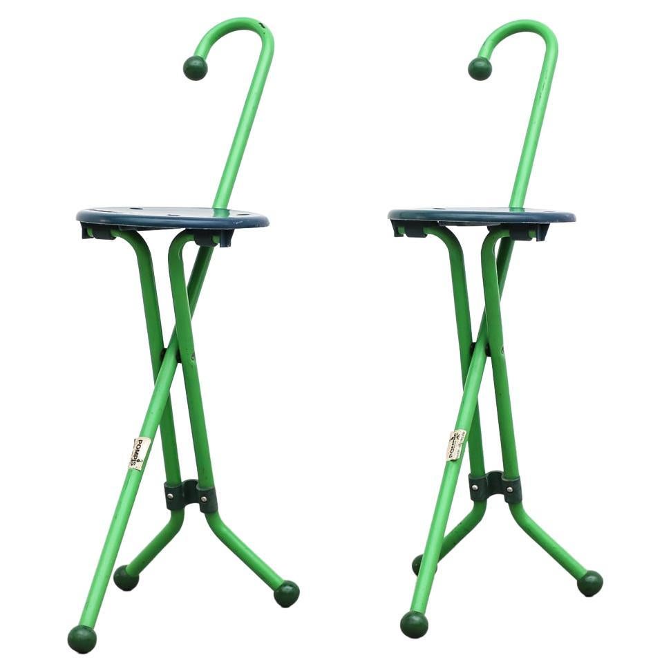Vintage 'Ulisse' Green Folding Cane Chairs by Ivan Loss for Pompis For Sale