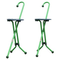 Vintage 'Ulisse' Green Folding Cane Chairs by Ivan Loss for Pompis