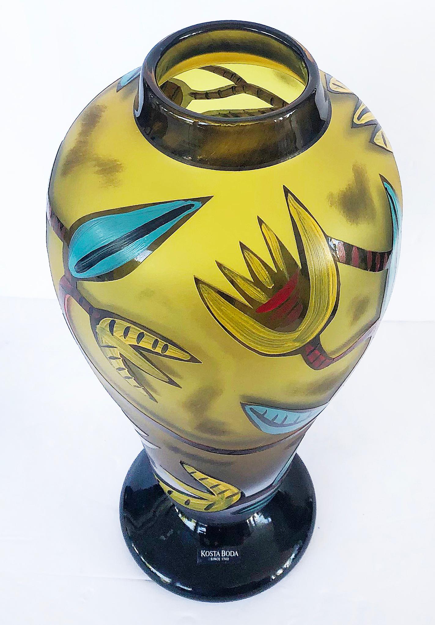 Hand-Painted Vintage Ulrica Hydman Vallien Kosta Boda Art Glass Vase, 5/5 Limited Edition