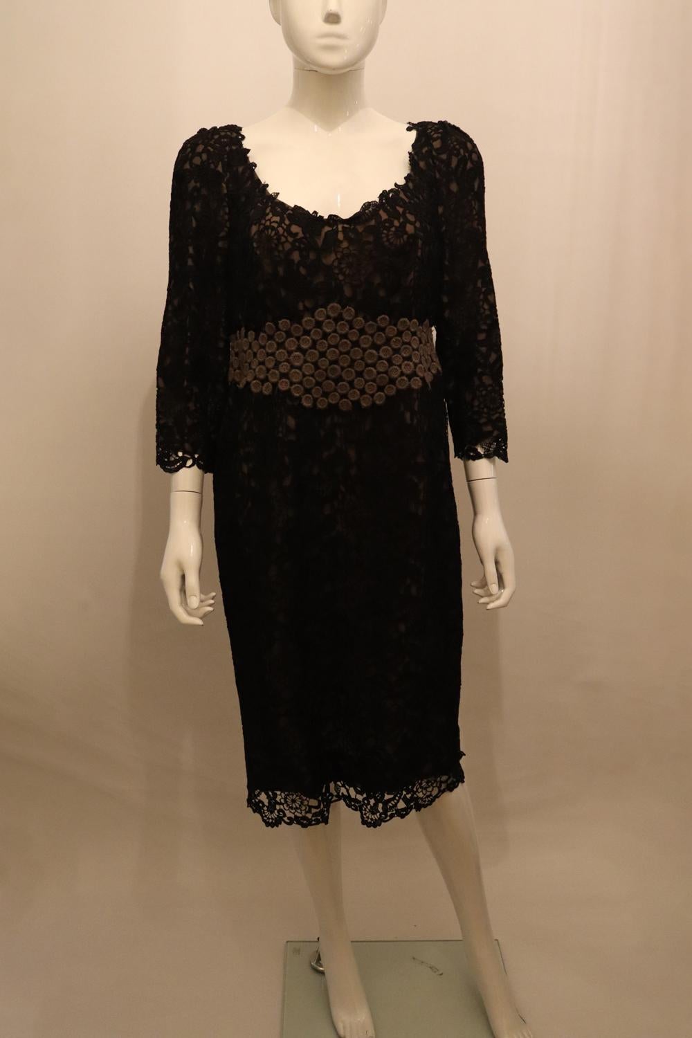 Women's Vintage Ulrich Engler Couture Black Lace Dress For Sale